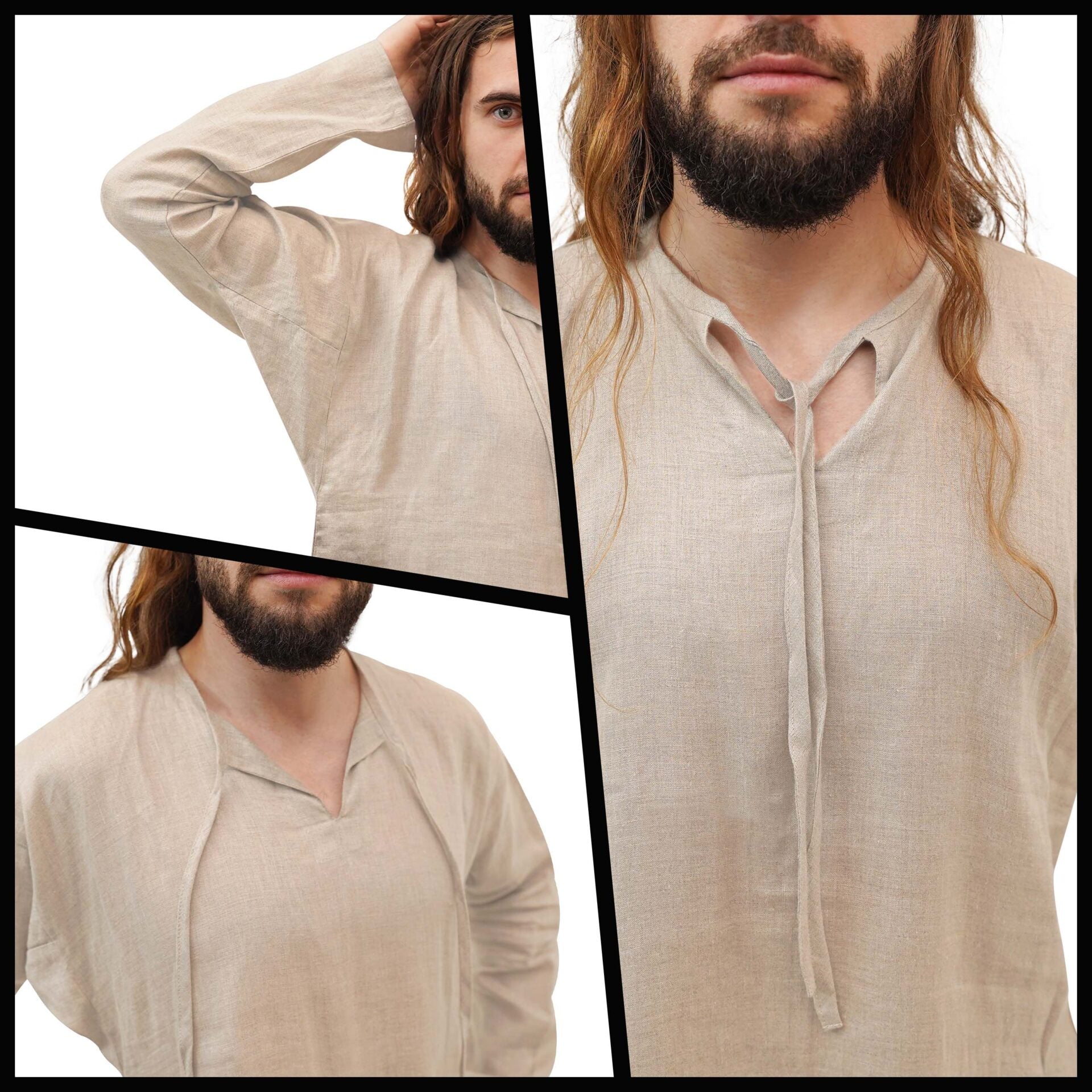 Camisa medieval de lino Waldemar — Corte A, capa base - imagen 6