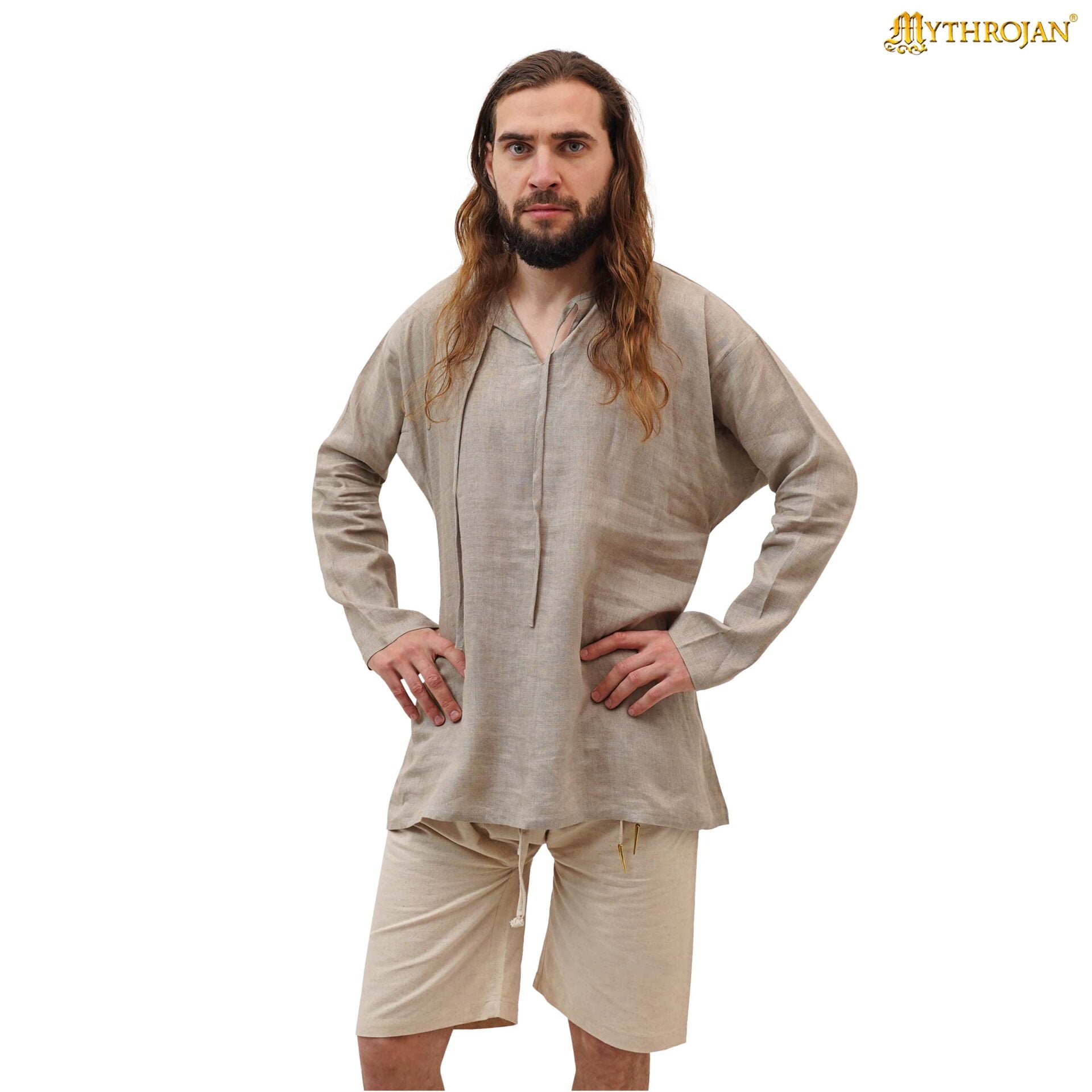 Camisa medieval de lino Waldemar — Corte A, capa base - imagen 13