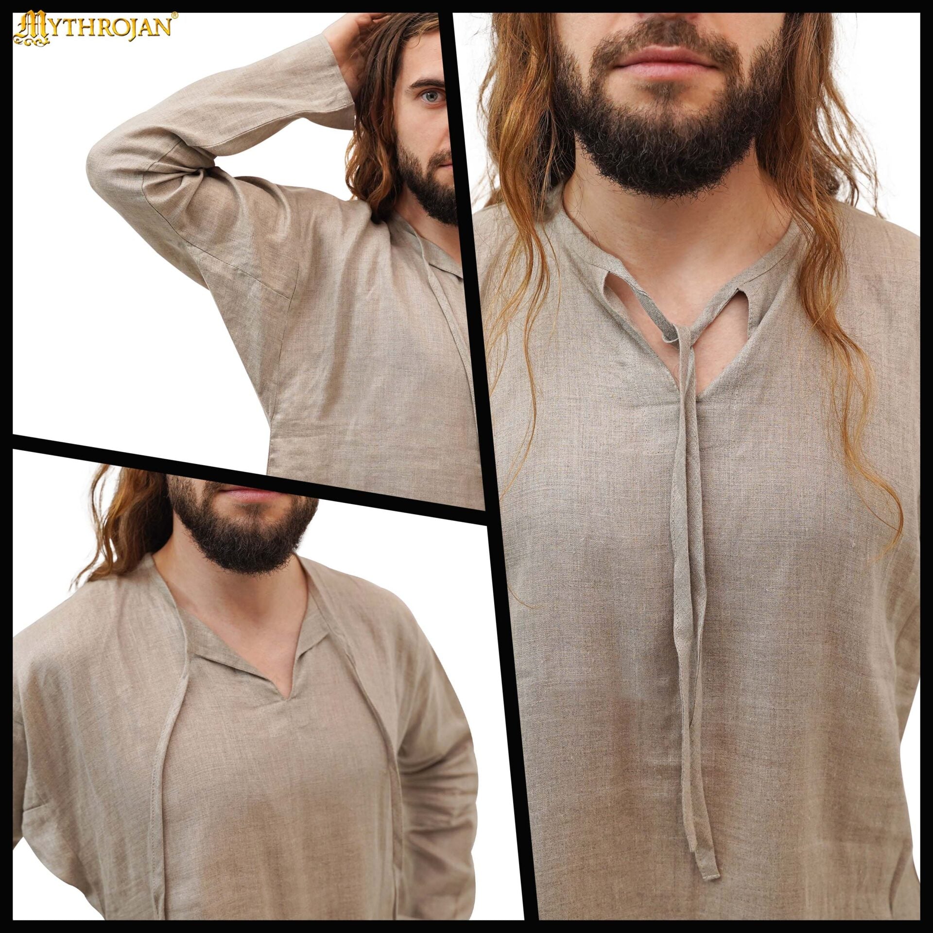 Camisa medieval de lino Waldemar — Corte A, capa base - imagen 10