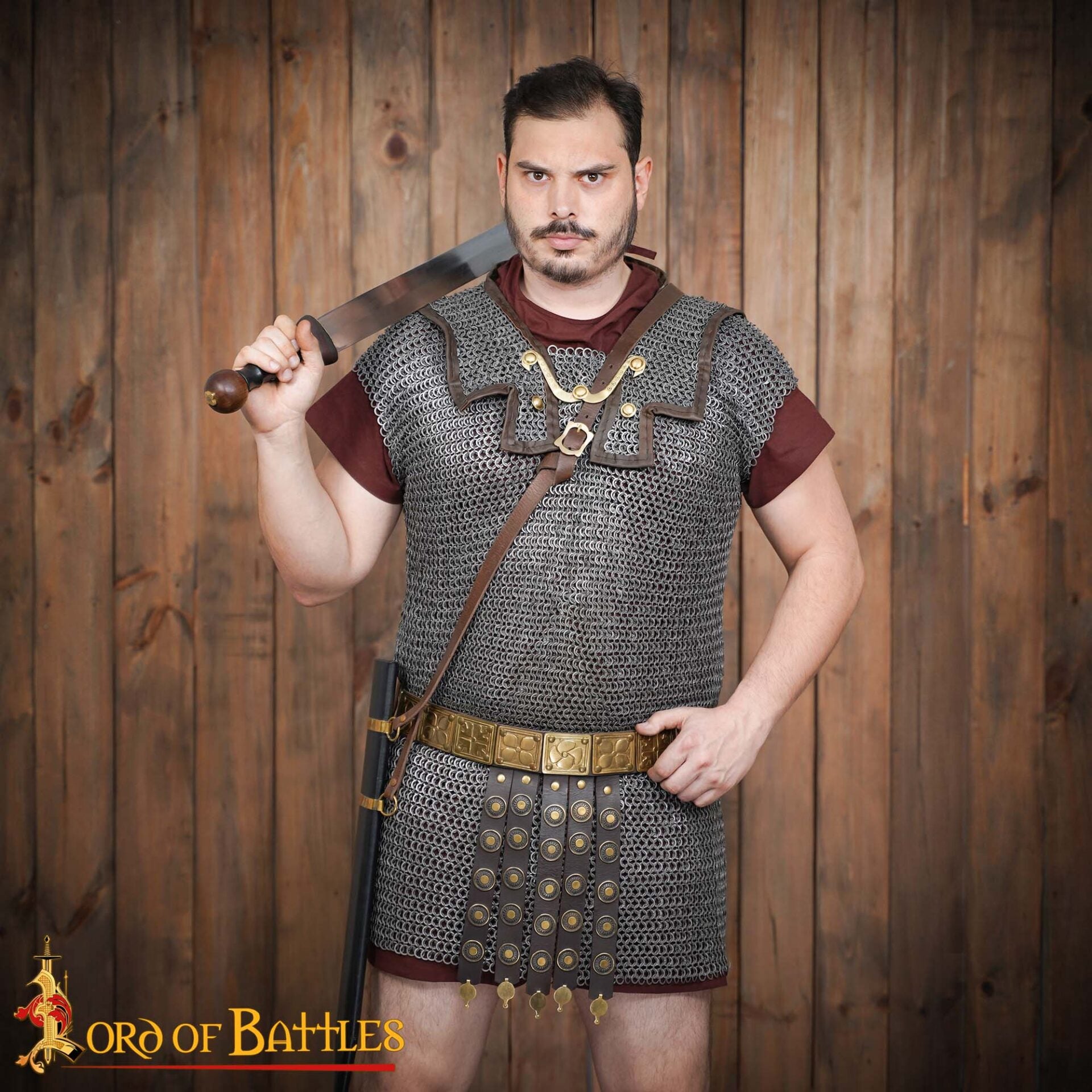 Lorica Hamata — cota de malla romana, anillas planas 9 mm, acero calibre 17