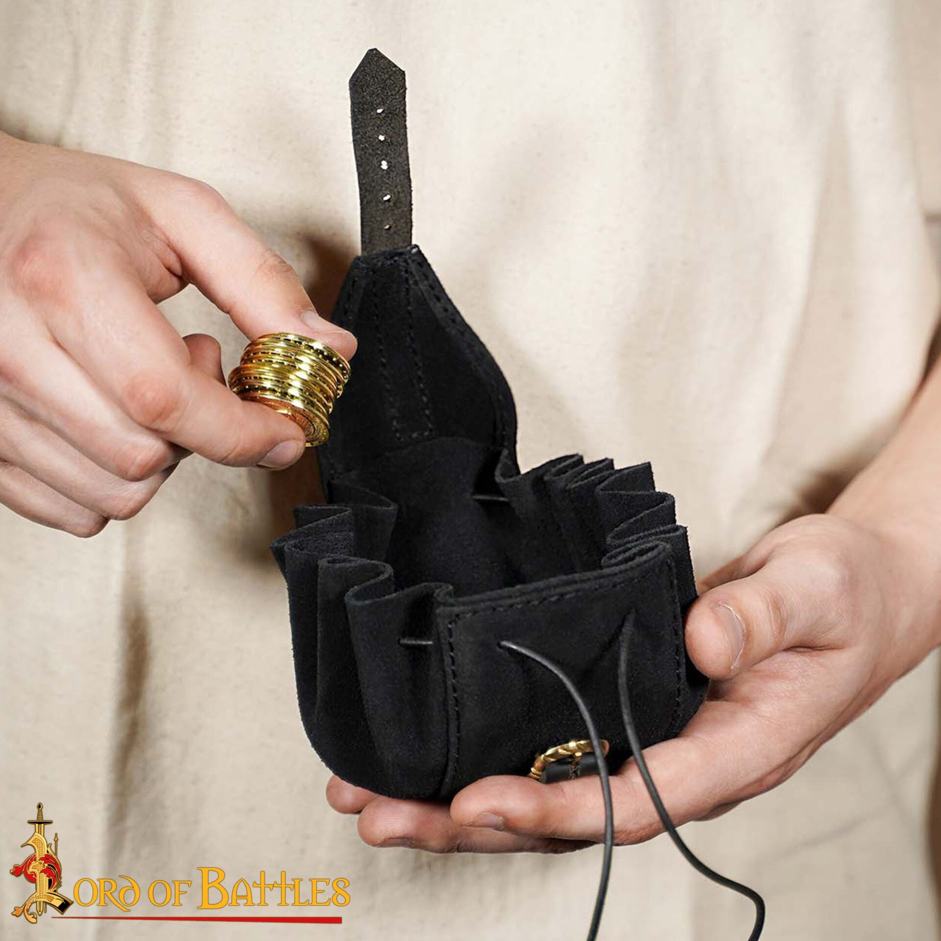 Monedero medieval pequeño de cuero genuino hecho a mano - imagen 2