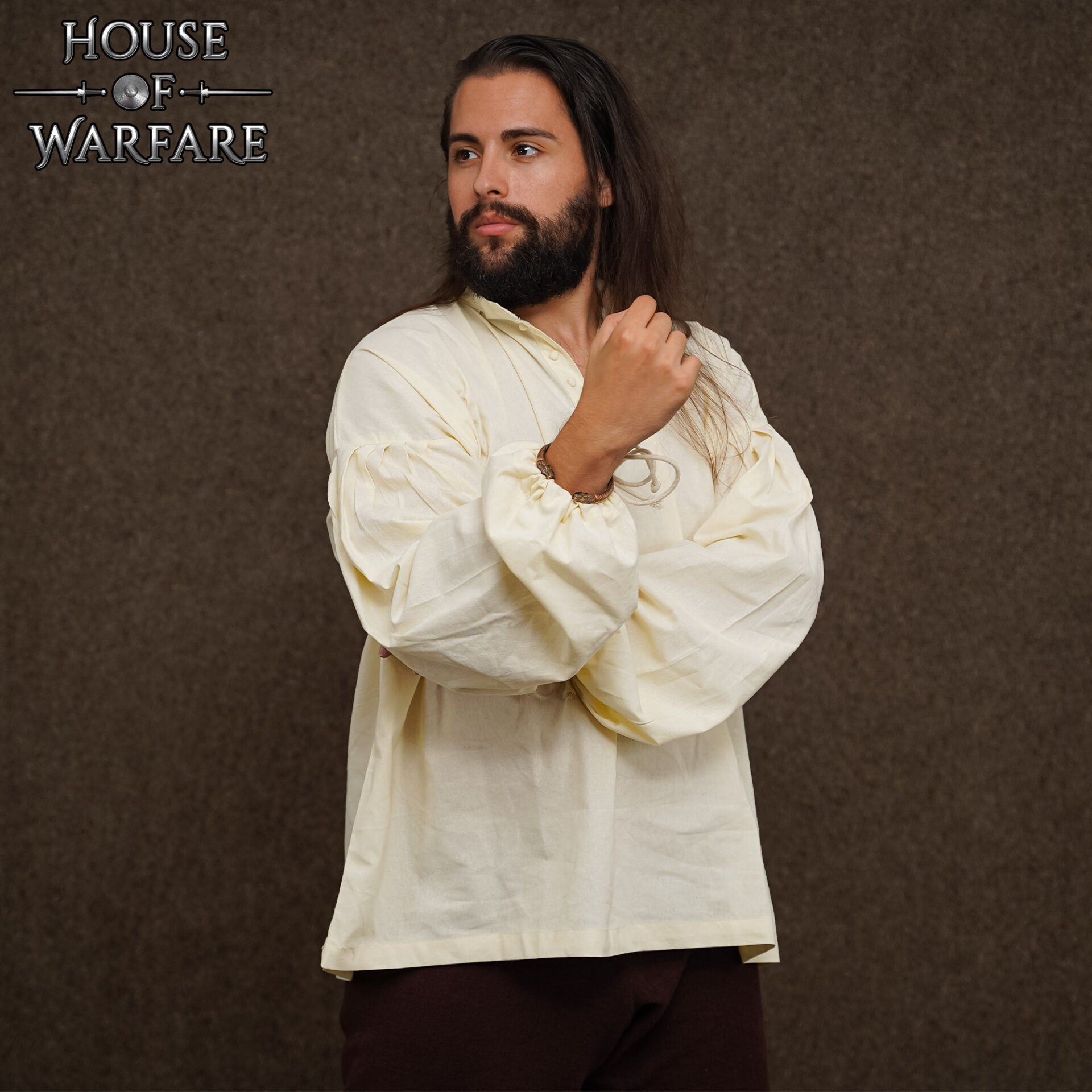Camisa pirata medieval de algodón 100% con mangas ajustables y botones forrados