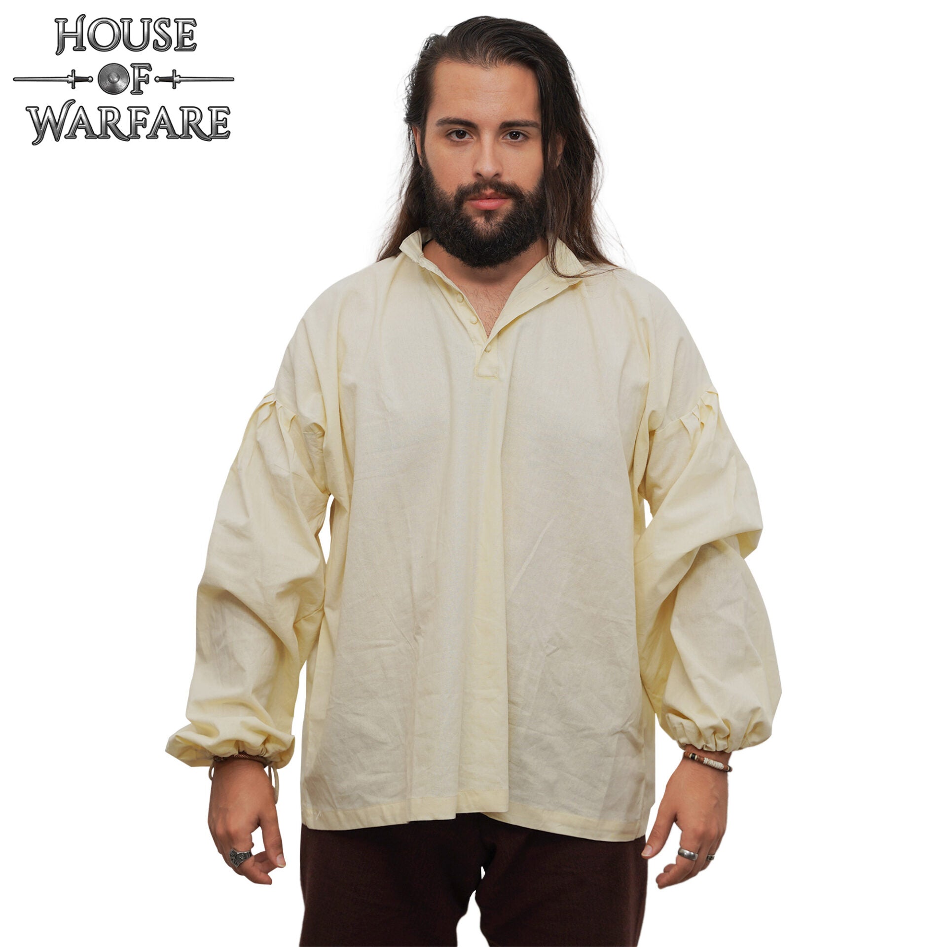 Camisa pirata medieval de algodón 100% con mangas ajustables y botones forrados - imagen 4
