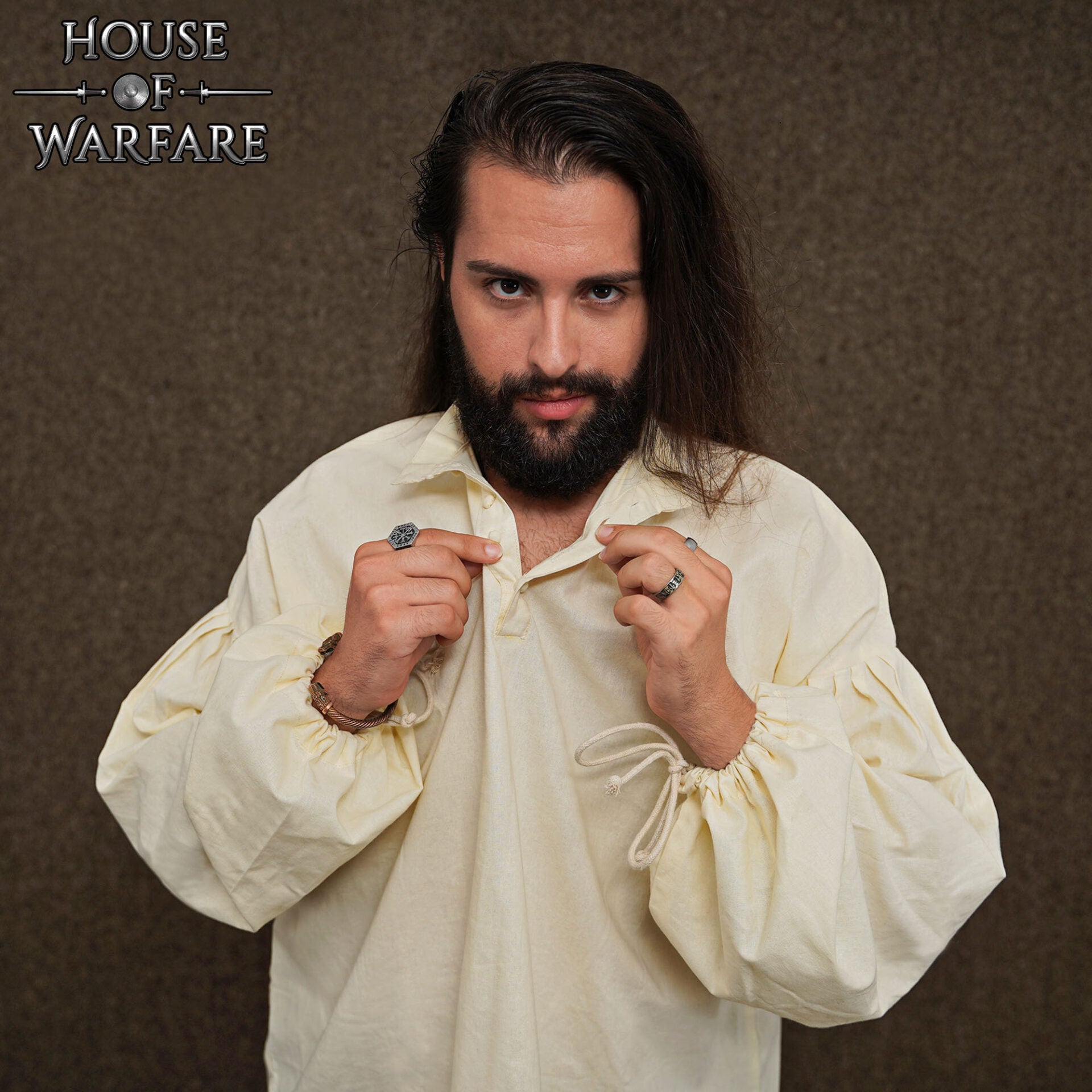 Camisa pirata medieval de algodón 100% con mangas ajustables y botones forrados - imagen 6