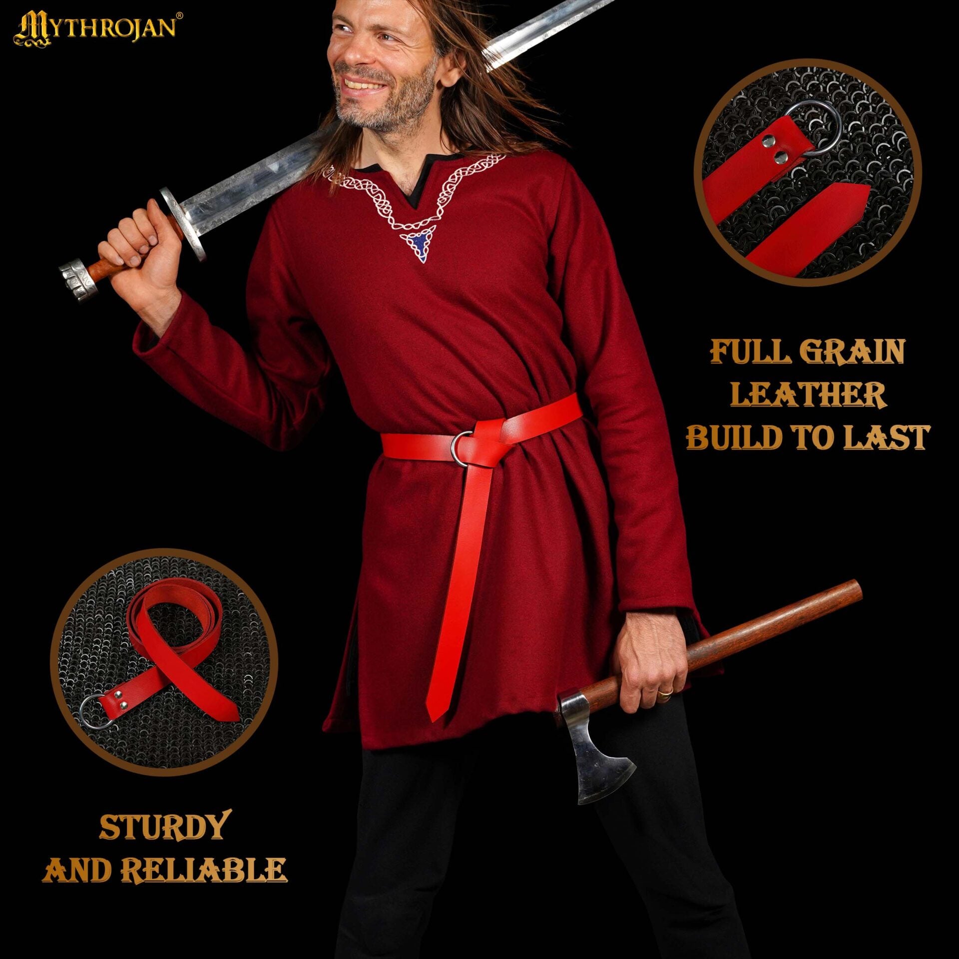 Cinturón medieval de cuero con anilla (hecho a mano) - imagen 7