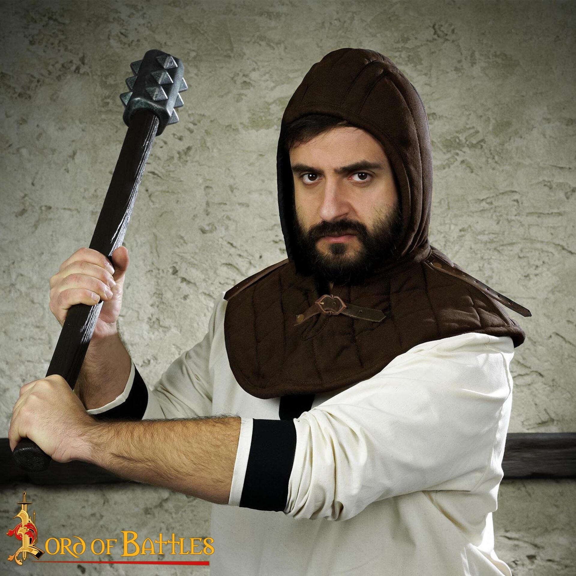 Capucha medieval acolchada de 3 capas con cuello - imagen 19