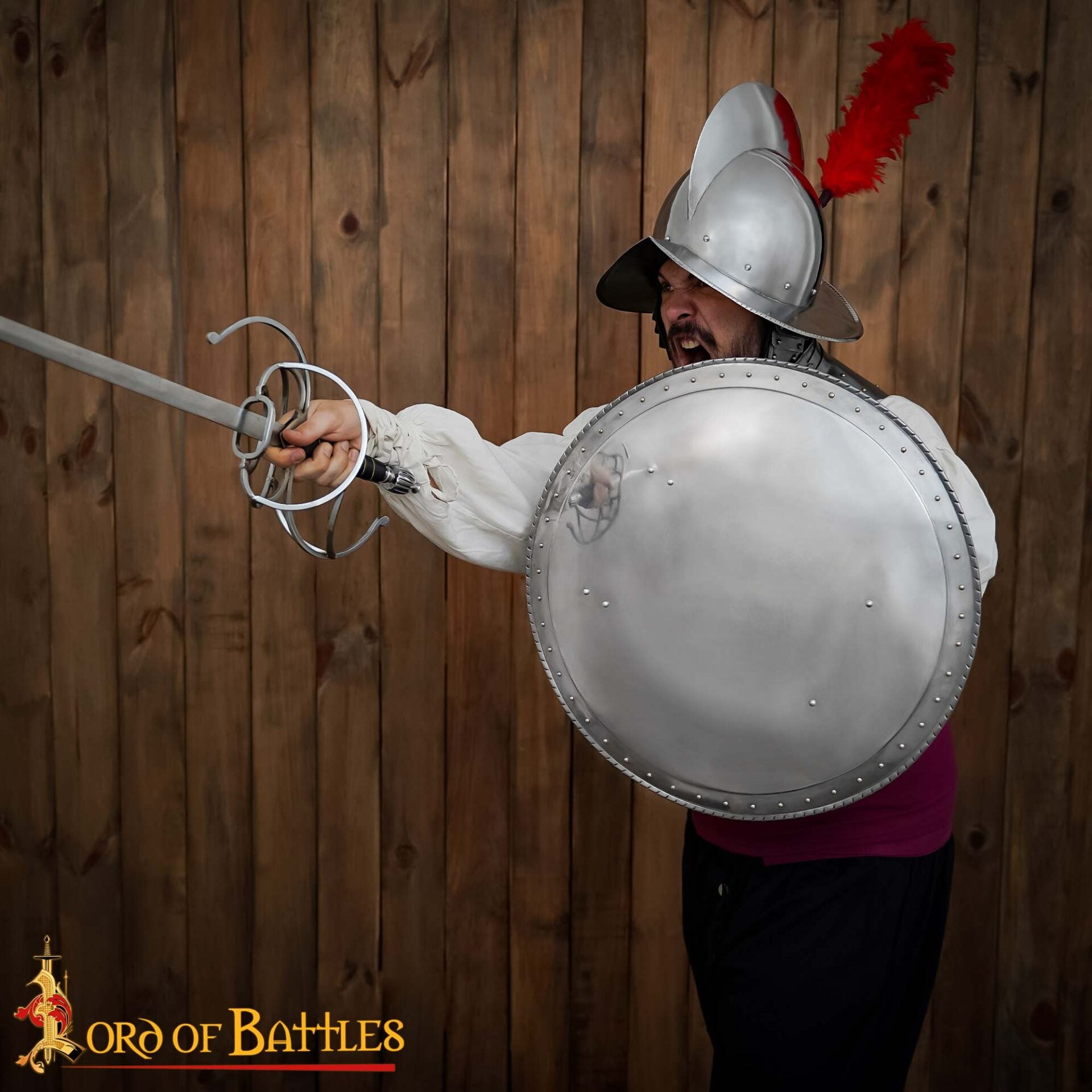 Rodella Escudo Redondo de Acero, 16 Gauge Medieval Buckler con Remaches de Latón - Larp, Stage Combat & Display - Imagen 2