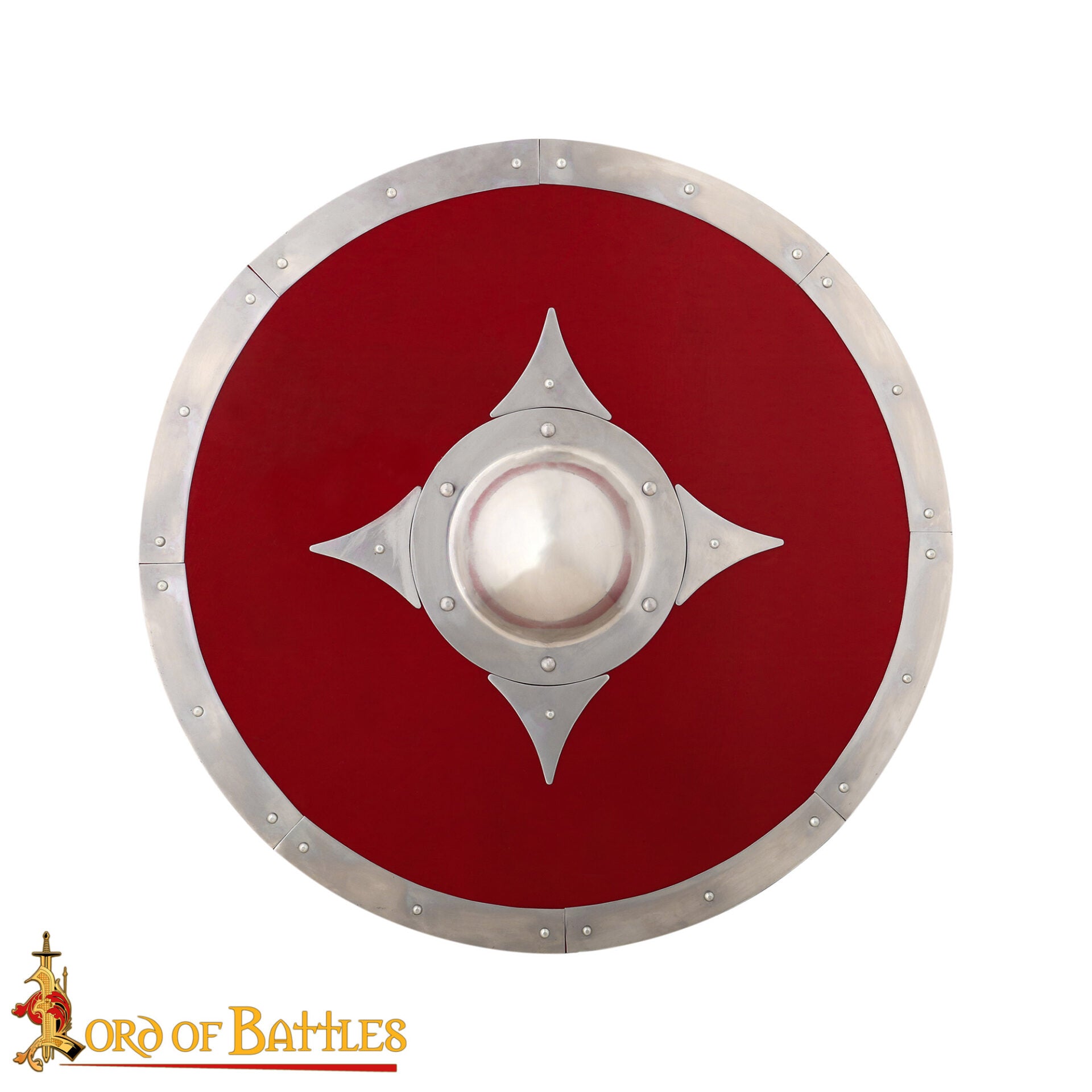 Imagen única de: Escudo vikingo rojo de madera con herrajes de acero y umbo - imagen 4