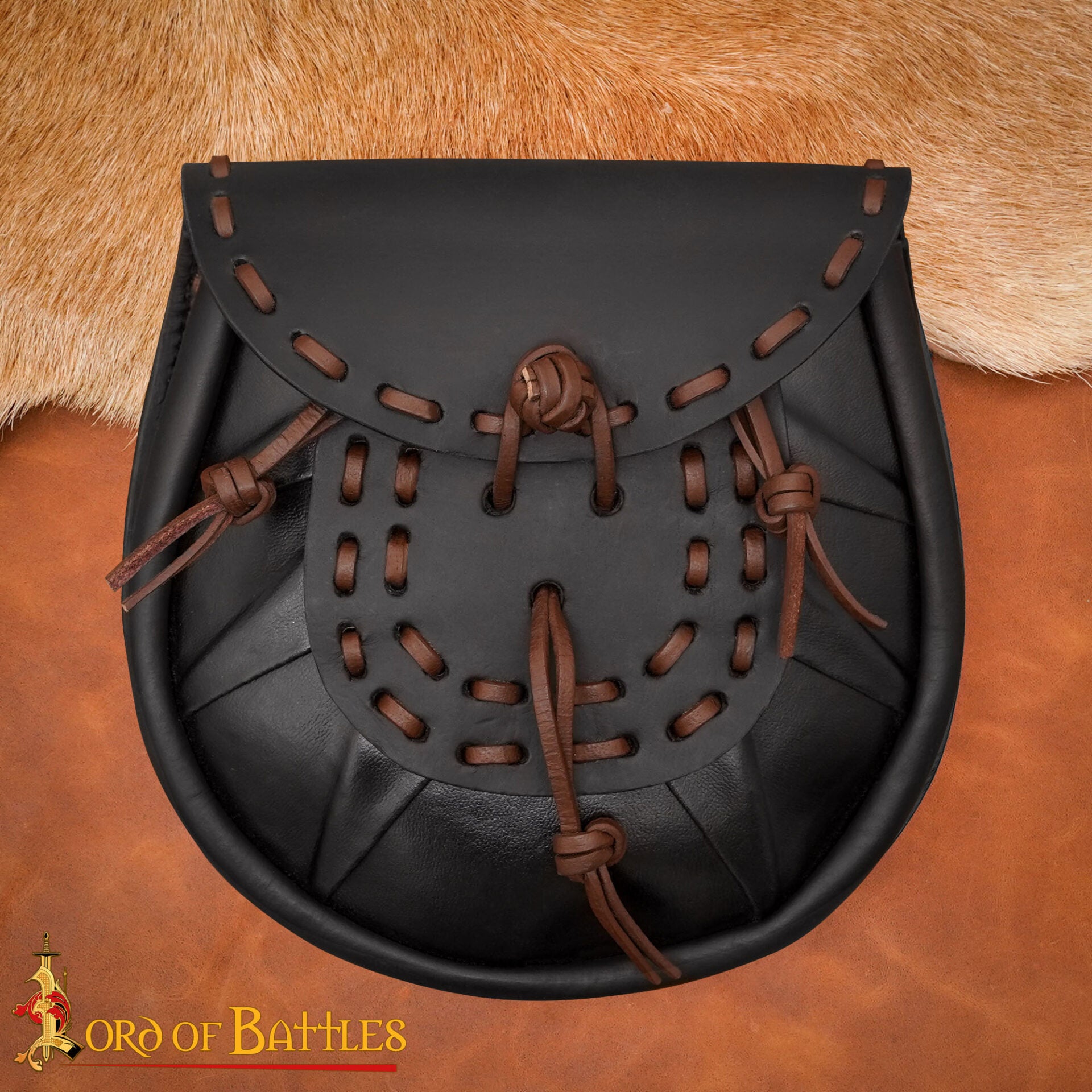 Sporran medieval con borlas atadas - Negro - imagen 4