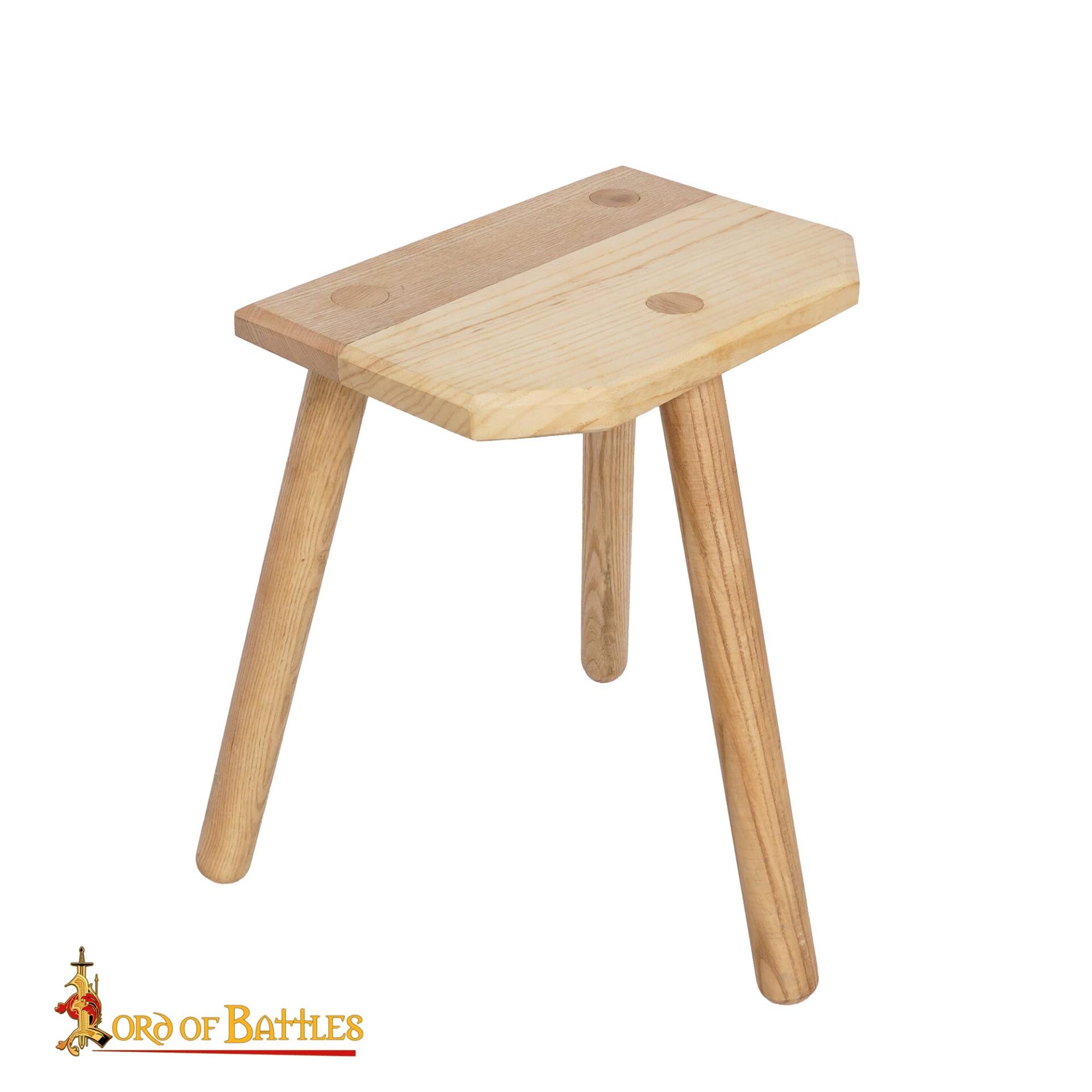 Taburete Medieval Artesanal de Madera de Fresno de Tres Patas - Imagen 3