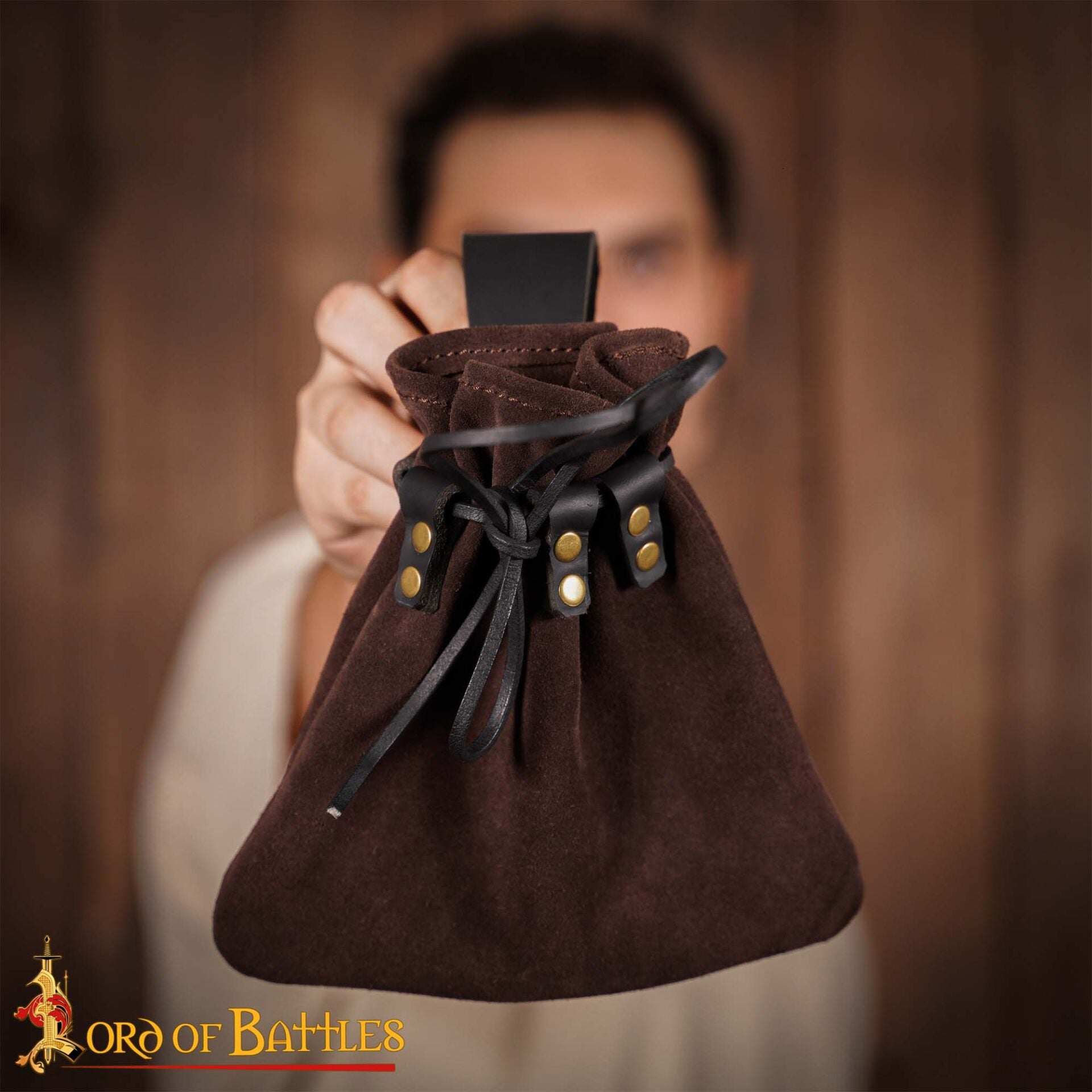 Bolsa de cinturón medieval en cuero con cierre de cordón - imagen 6
