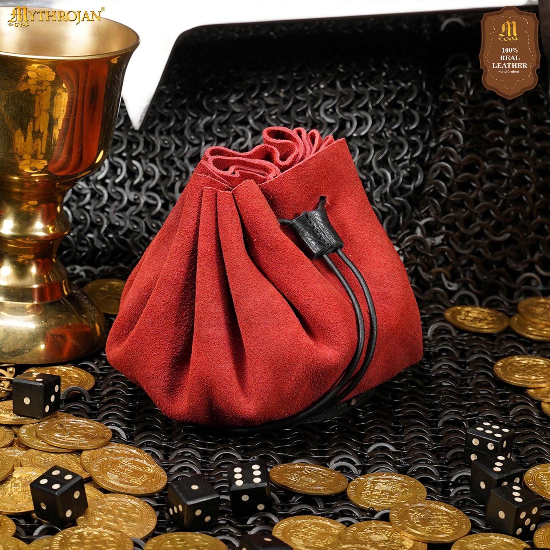 Imagen única de: Bolsa medieval de ante con cordón para monedas y dados