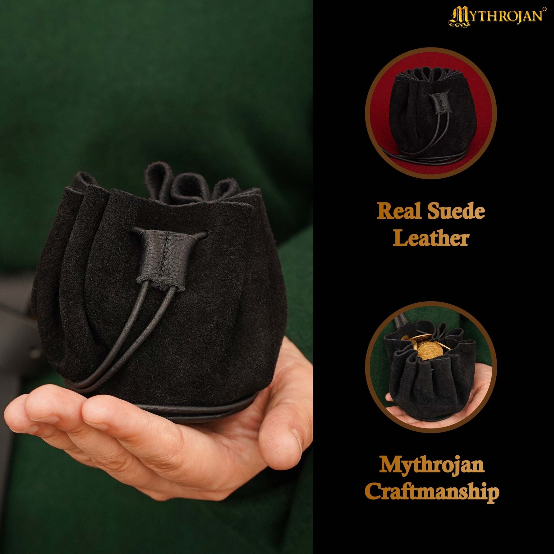 Bolsa de cinturón medieval Mythrojan para LARP — Marrón - imagen 5
