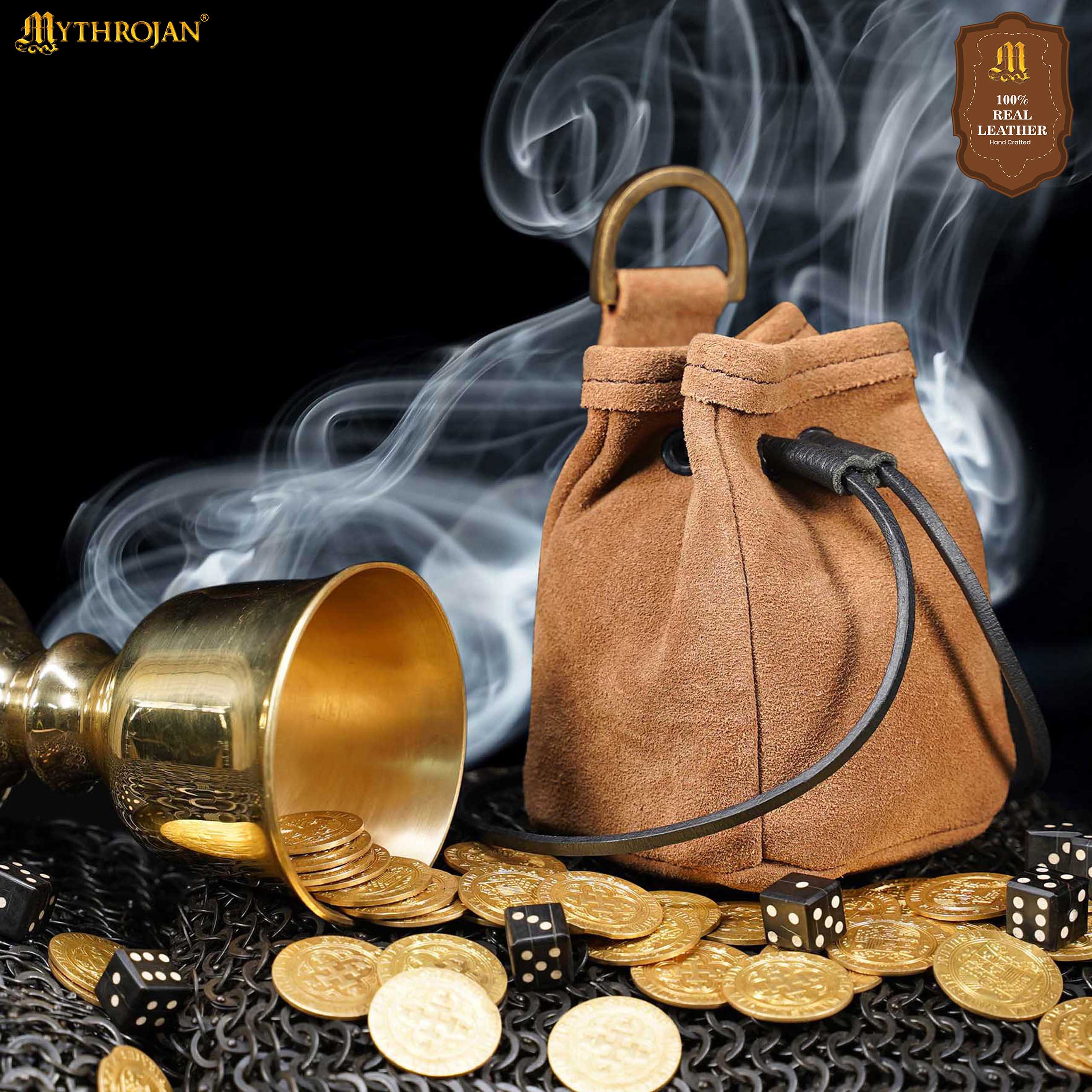 Bolsa de cinturón medieval con cordón, gamuza 5×4 - Marrón