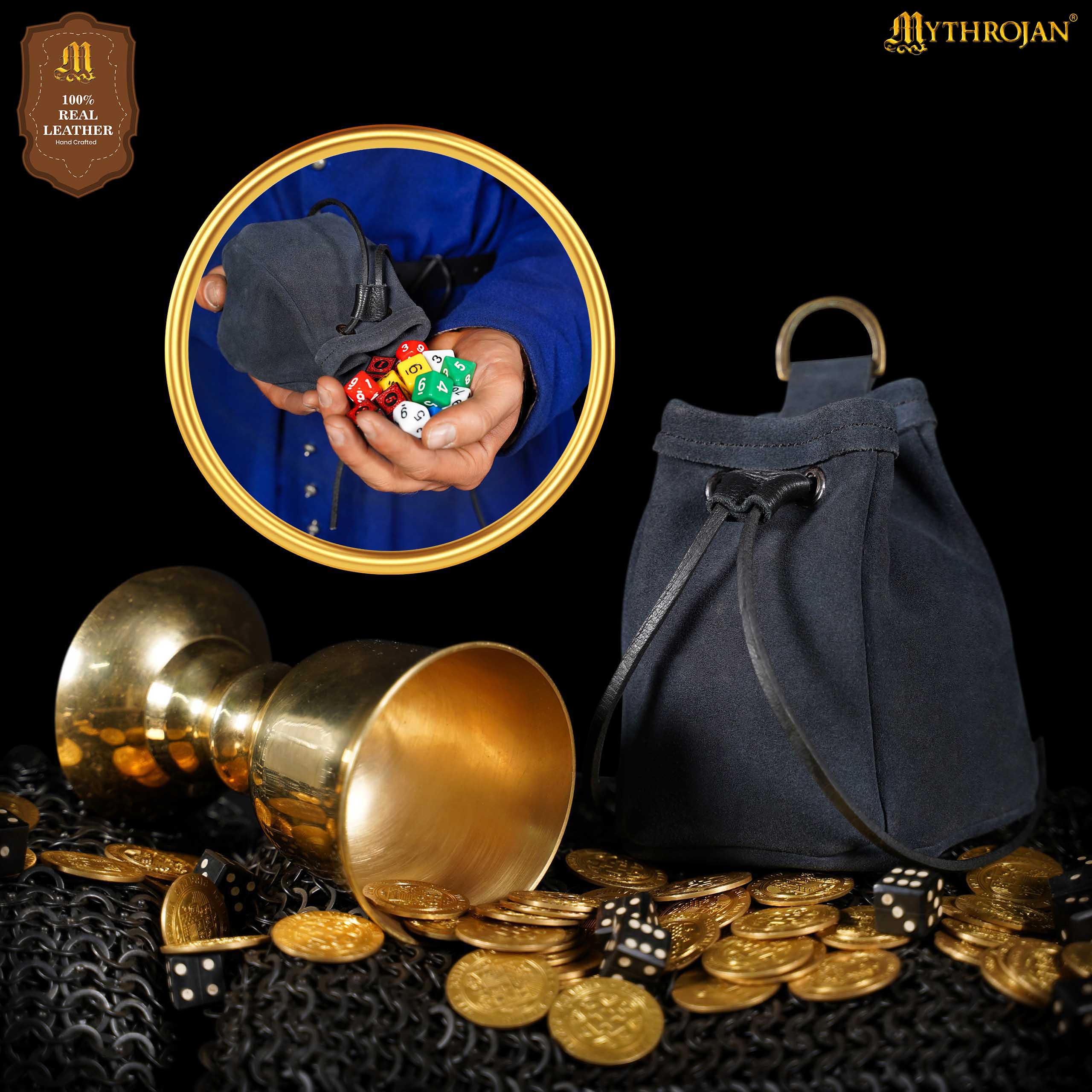 Bolsa de cinturón medieval con cordón, gamuza 5×4 - Azul marino medianoche