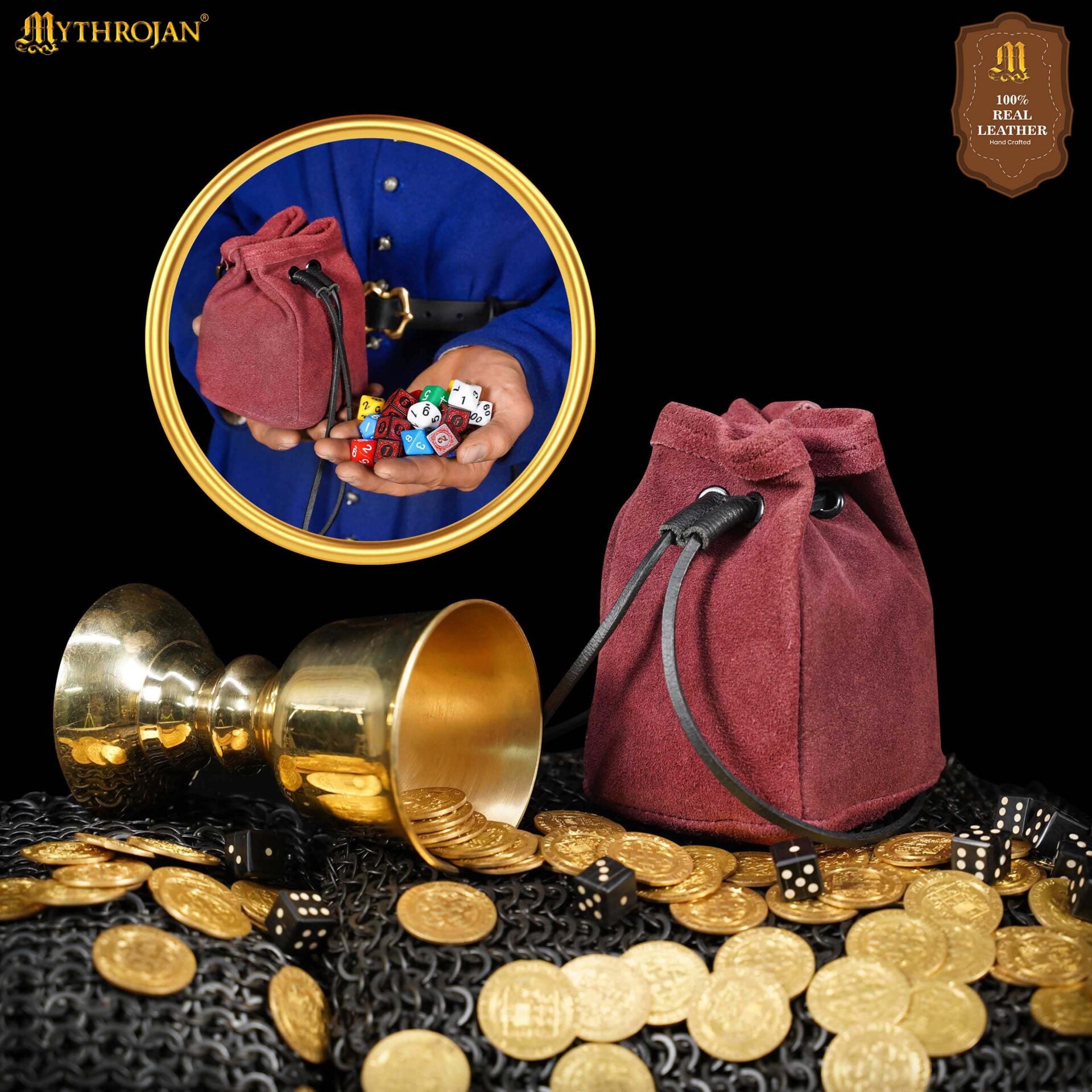 Bolsa de cinturón medieval con cordón, gamuza 5×4