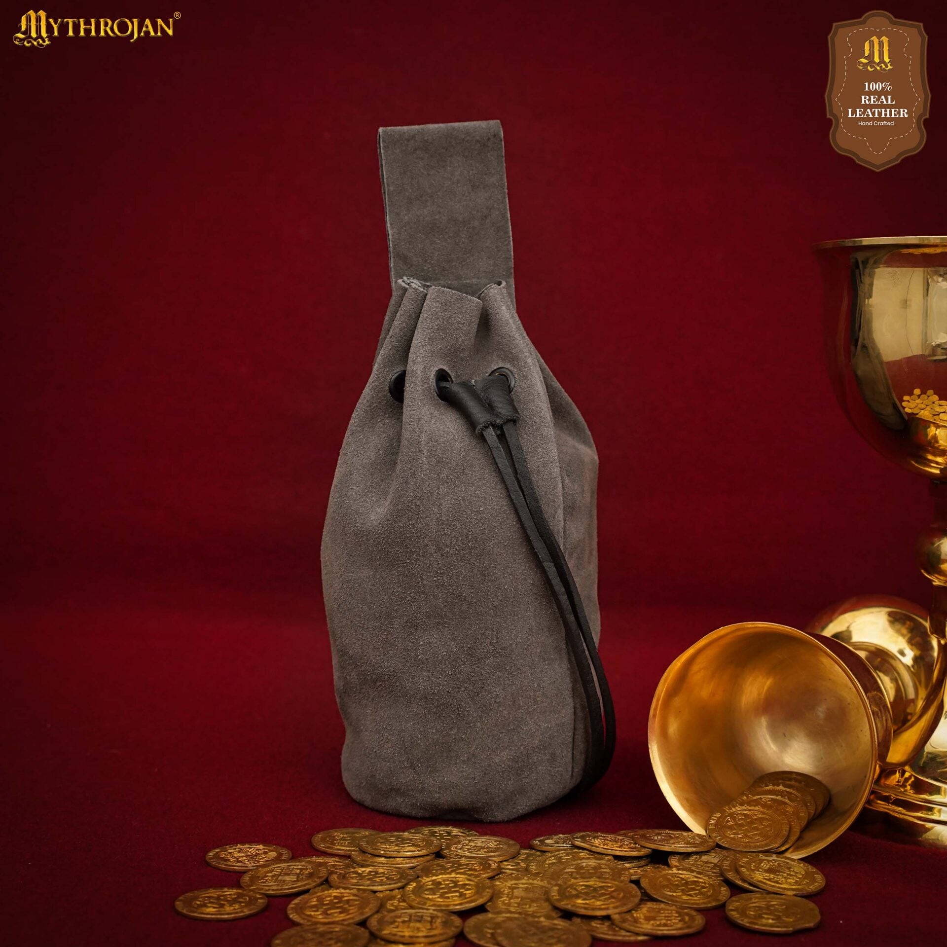 Bolsa de cordón de ante — Monedero medieval - Gris - Modelo 300952GY