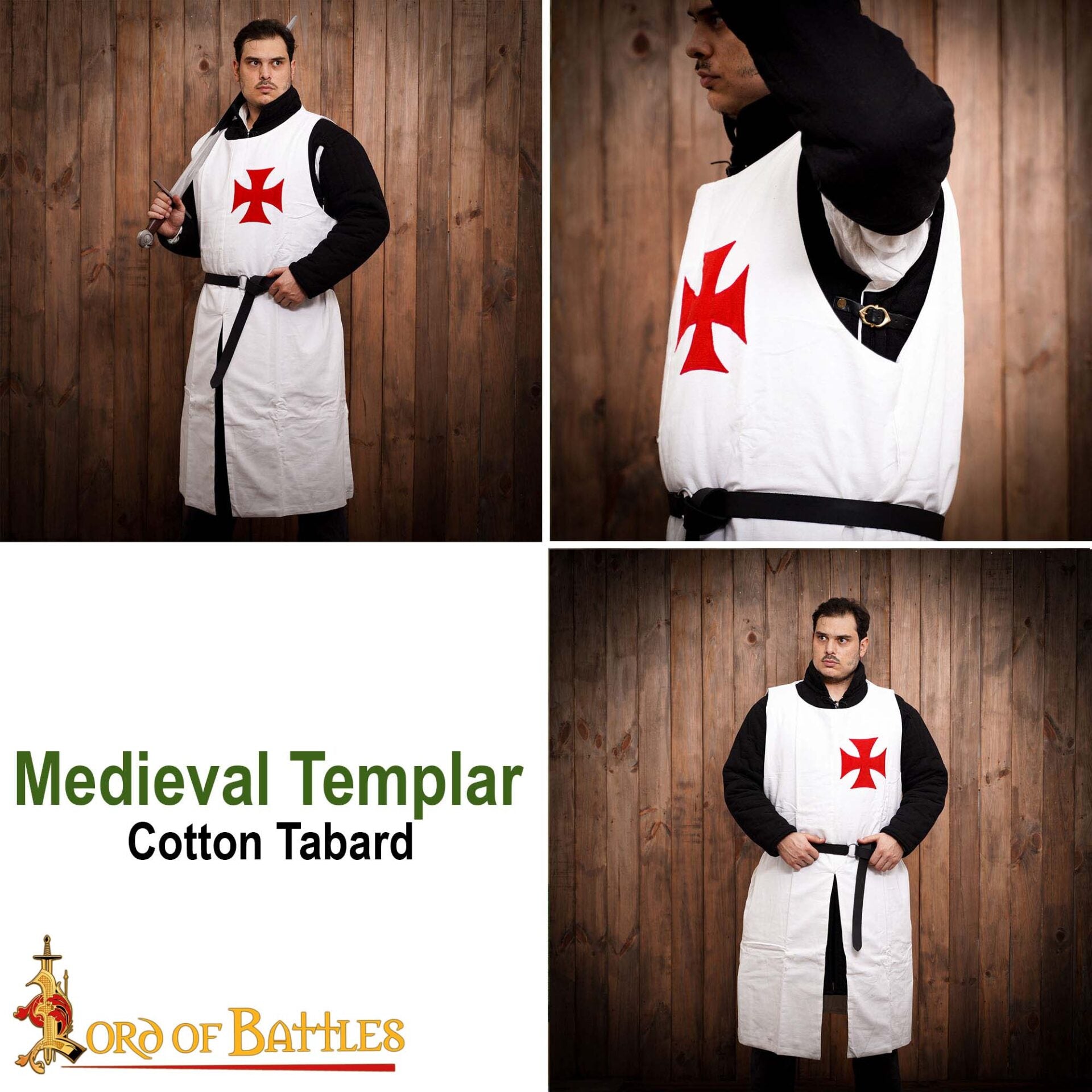Imagen única de: Sobrevesta de Caballero Templario de Lienzo de Algodón - Blanca con Tabardo de Cruz Roja
