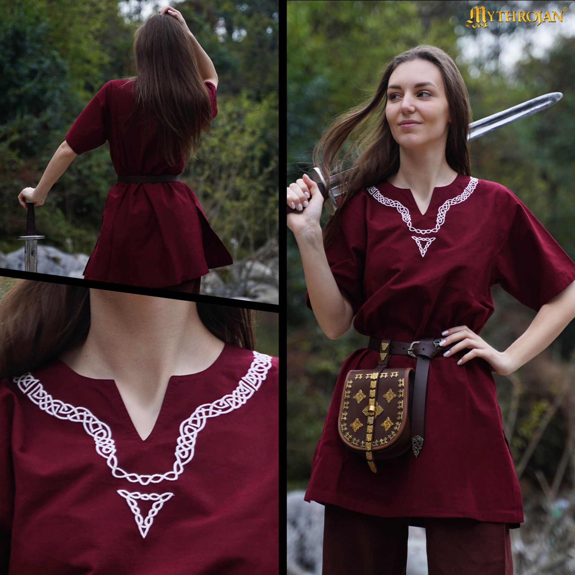 Túnica vikinga de algodón con cuello bordado - imagen 9