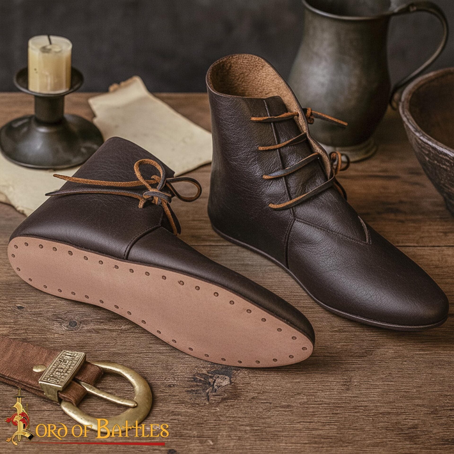 Zapatos medievales de cuero — tobilleros con cordón lateral - imagen 6