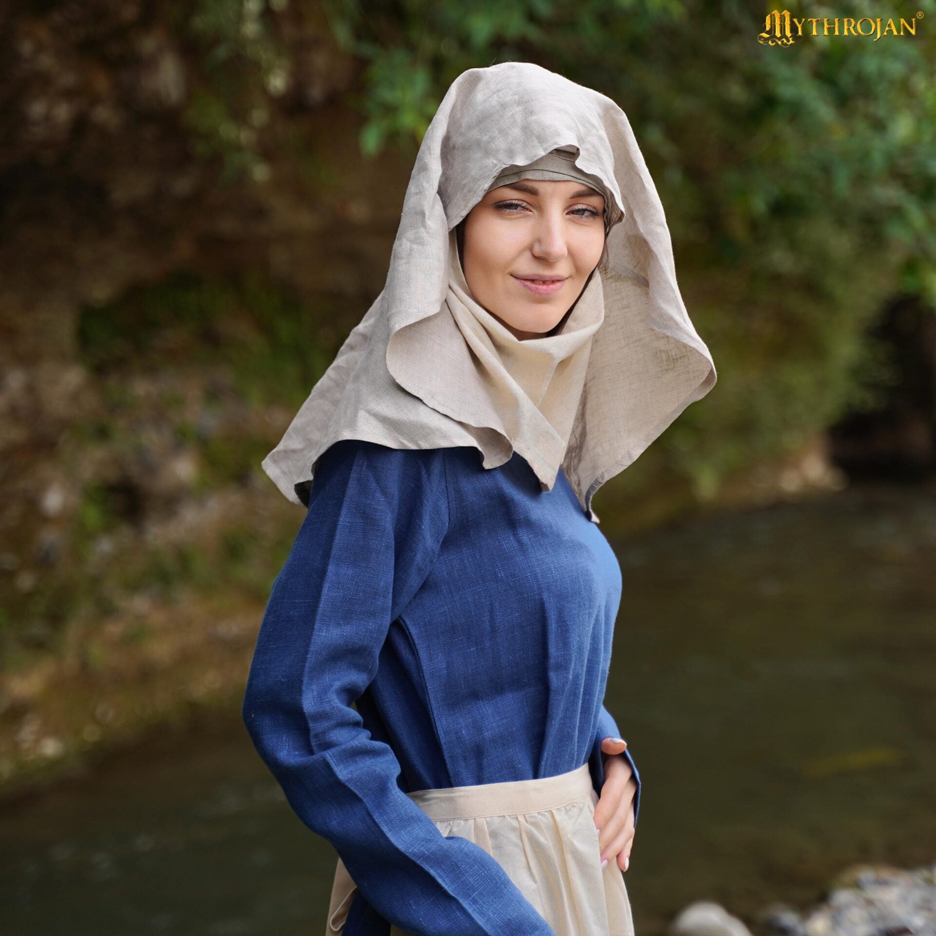 Imagen única de: Medieval Linen Half-moon Wimple - Cubrecabeza de Lino 100% Natural