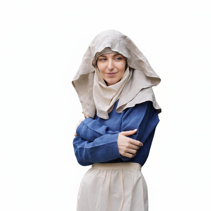 Imagen única de: Medieval Linen Half-moon Wimple - Cubrecabeza de Lino 100% Natural