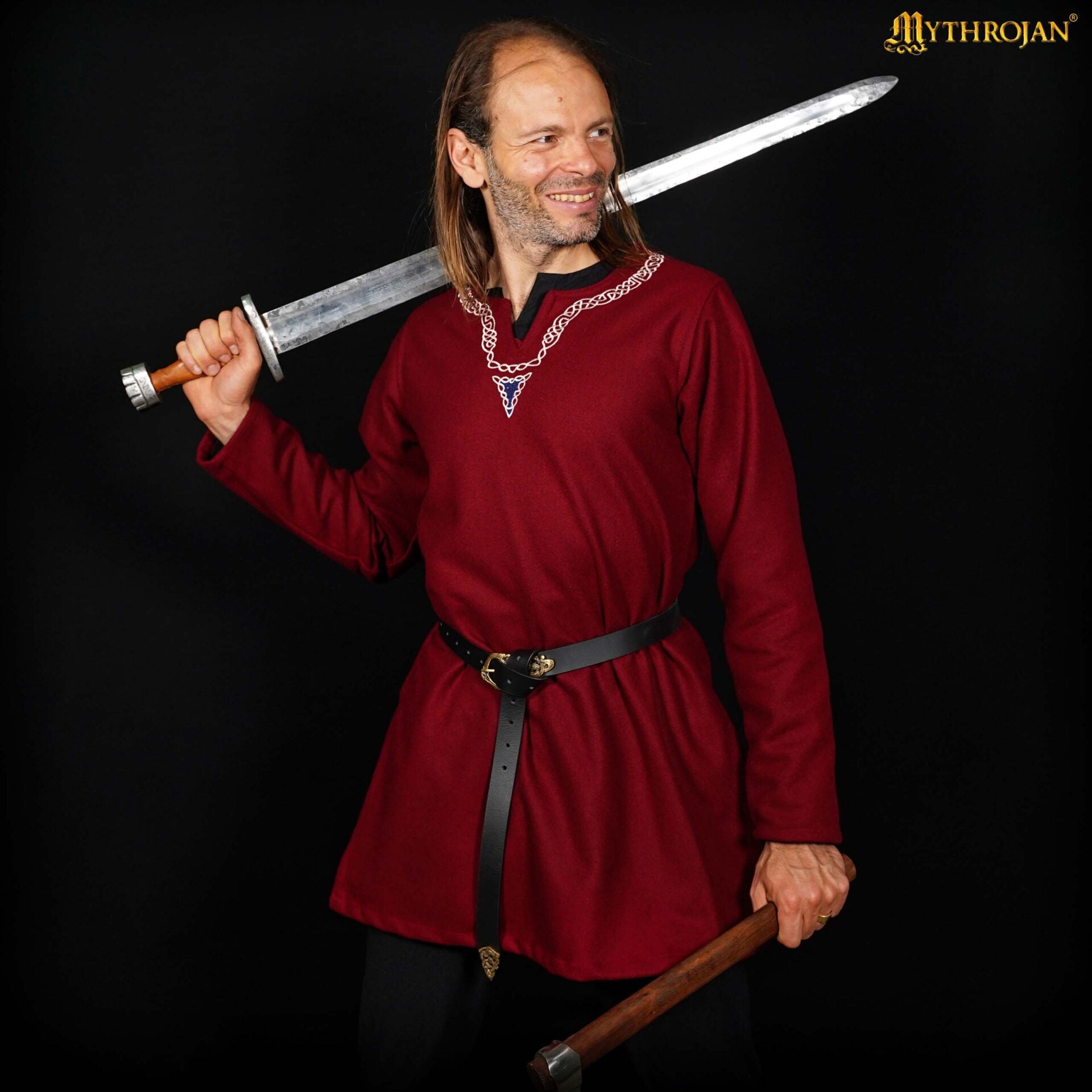 Túnica medieval de lana con bordado - Granate - L