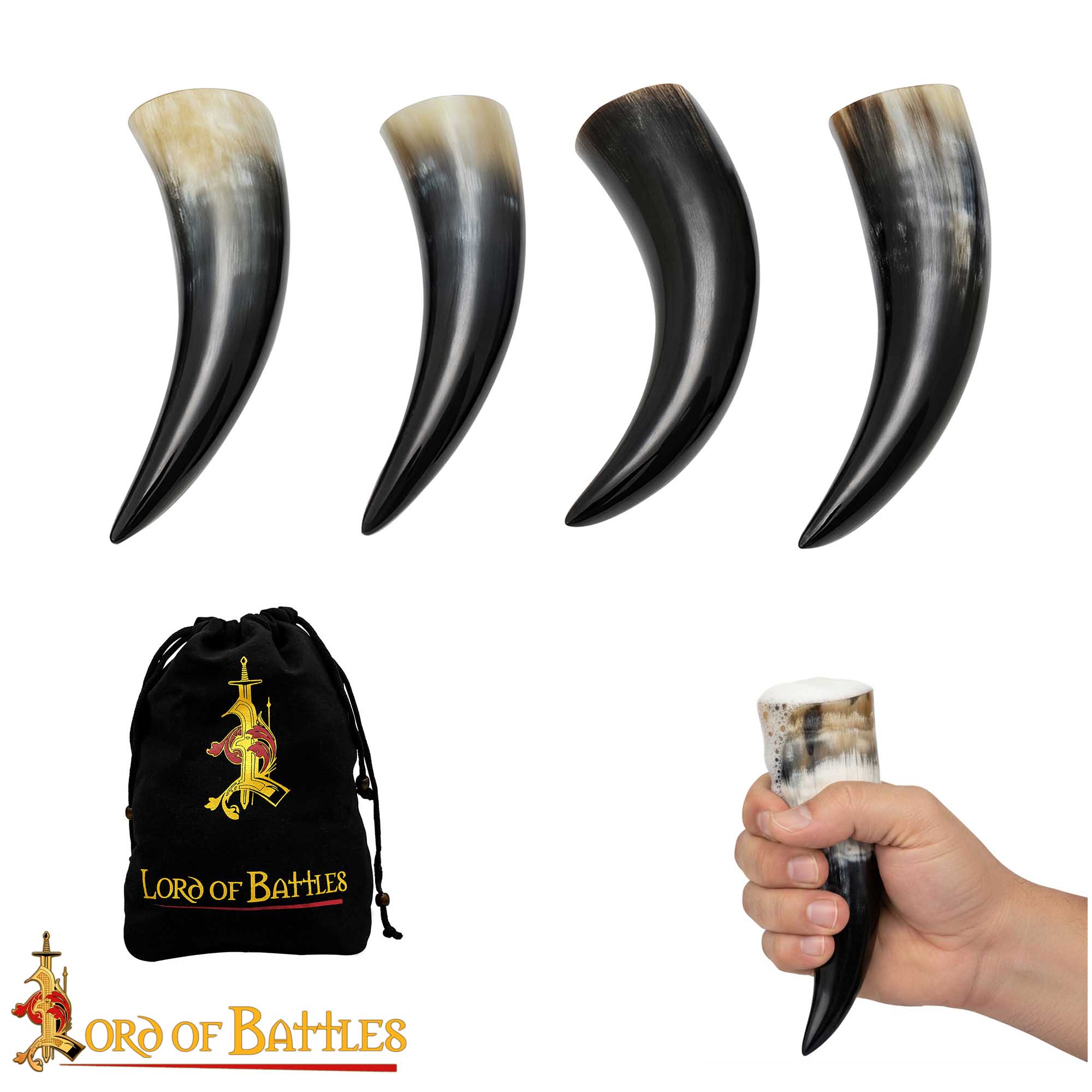 Imagen única de: Cuernos vikingos para beber - Set de 4 (150 ml) - Cuerno de buey genuino - imagen 4