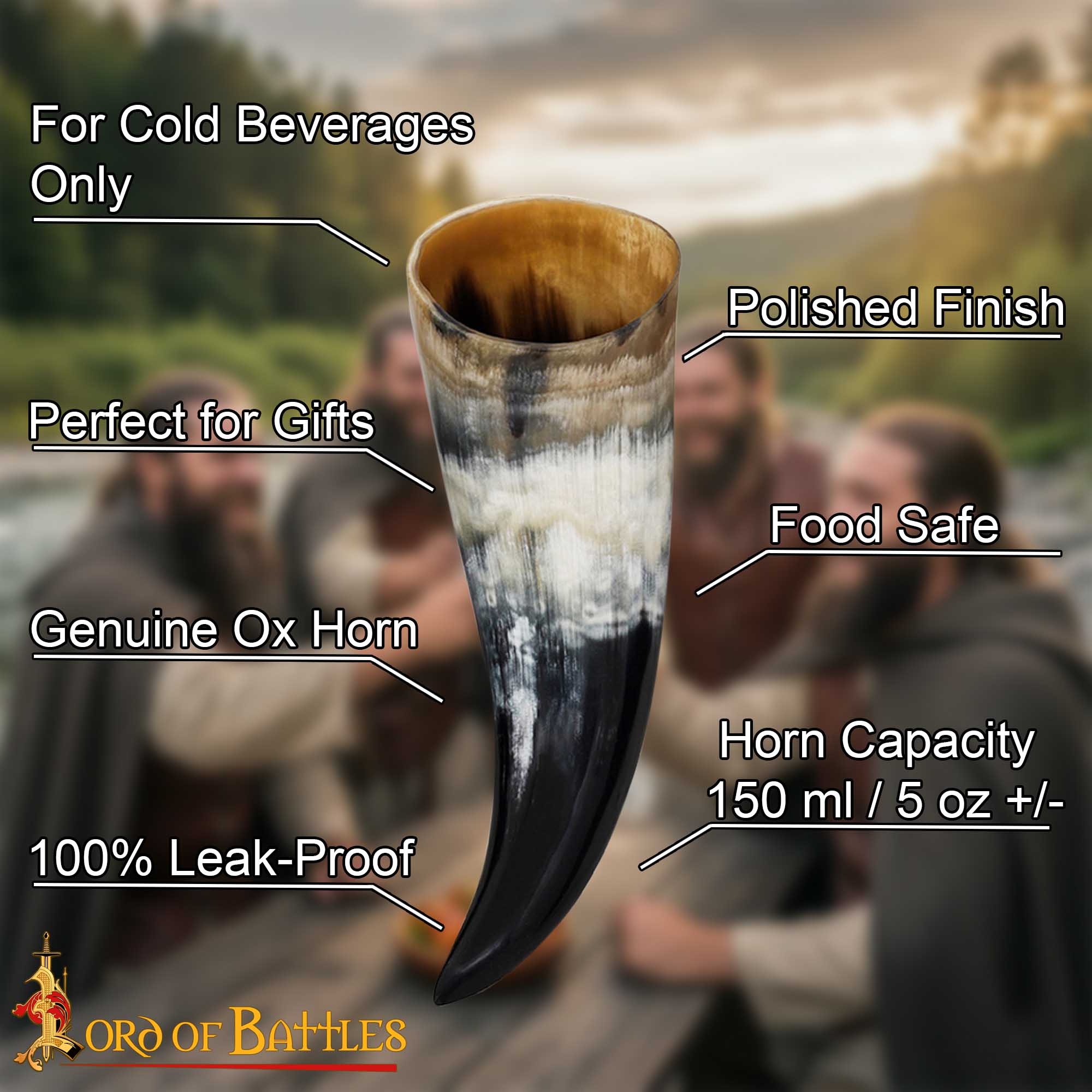 Imagen única de: Cuernos vikingos para beber - Set de 4 (150 ml) - Cuerno de buey genuino - imagen 8