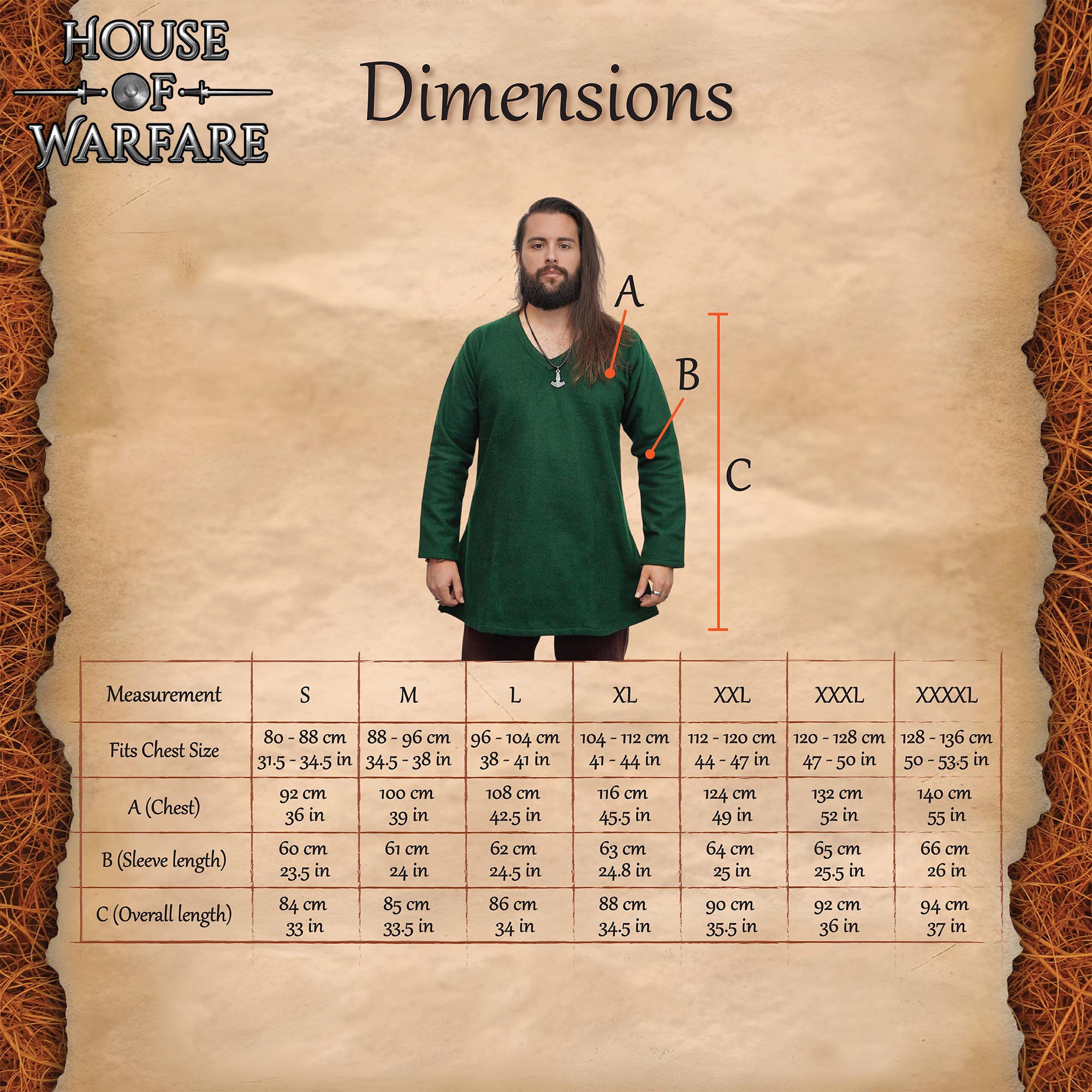 Imagen única de: Túnica medieval de lana verde — escote en V y mangas largas - Con Defecto