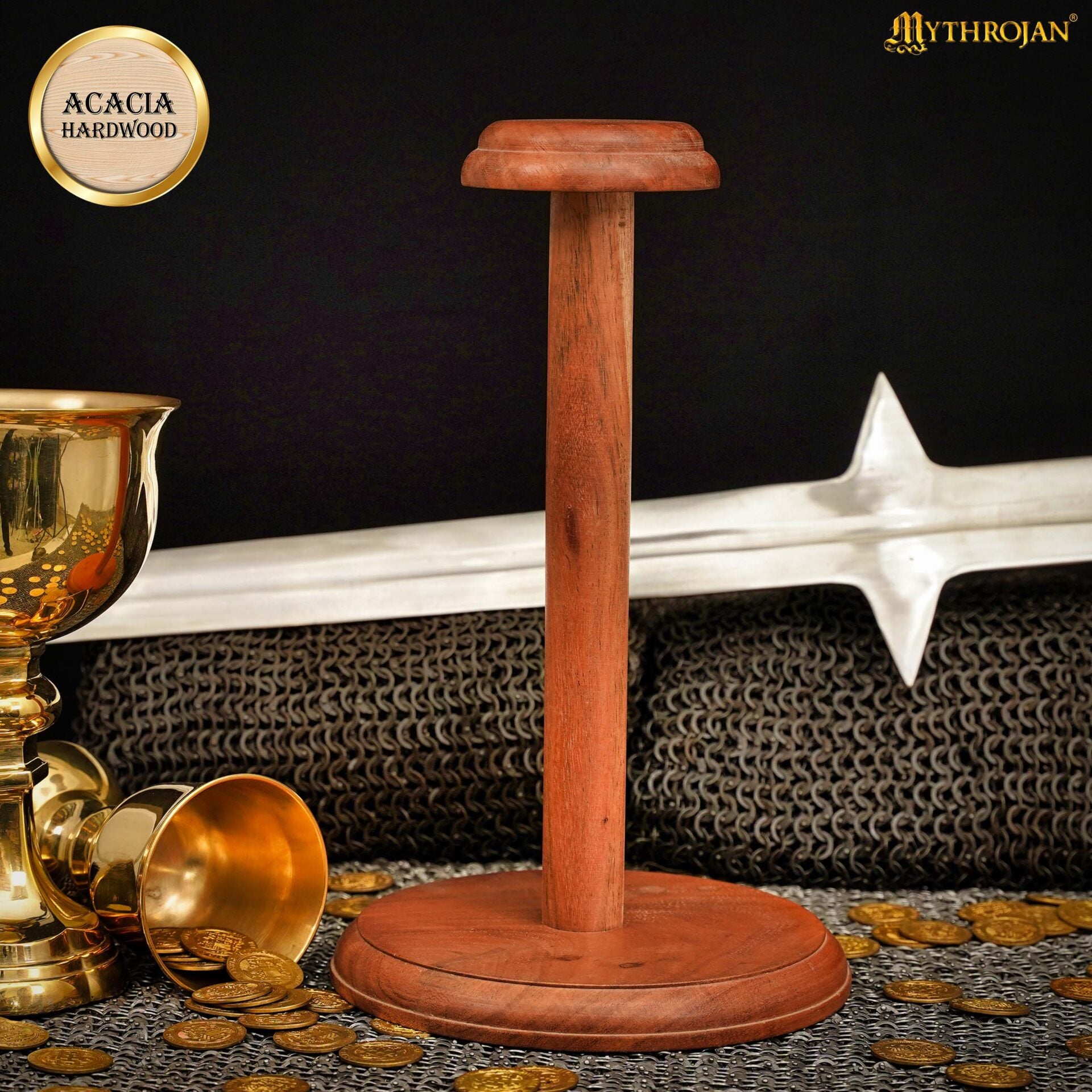 Soporte de madera maciza para casco y sombrero — exhibidor artesanal - imagen 5