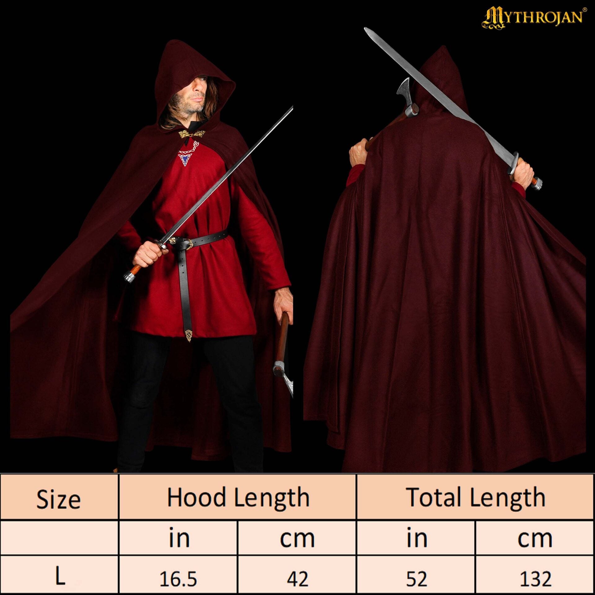Capa medieval con capucha de lana y broche de latón macizo - imagen 17