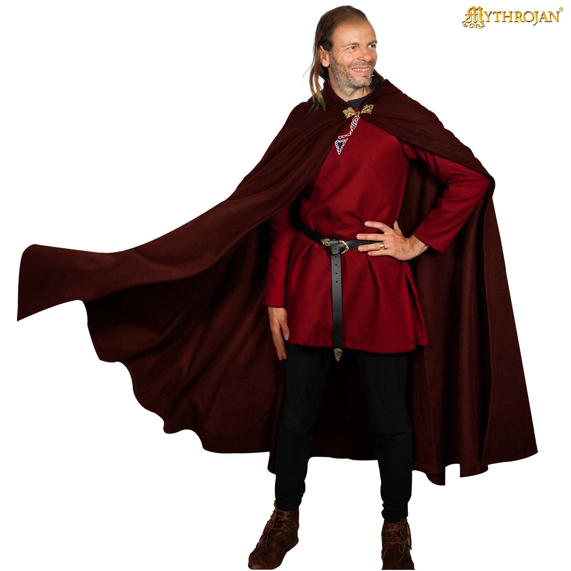 Capa medieval con capucha de lana y broche de latón macizo - imagen 18