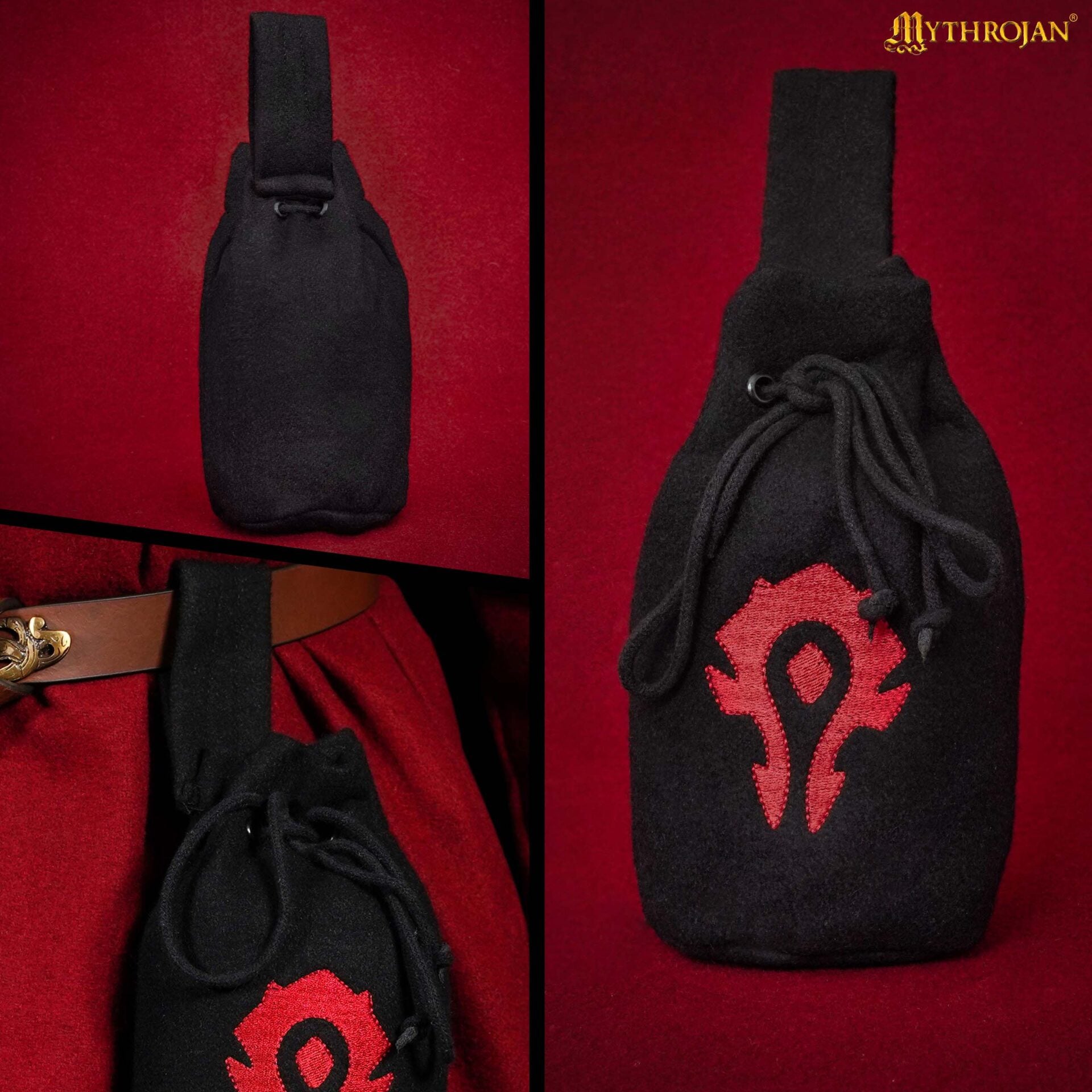 Bolsa de lana «For the Horde» con cordón — granate, 8" × 6.5" - imagen 4