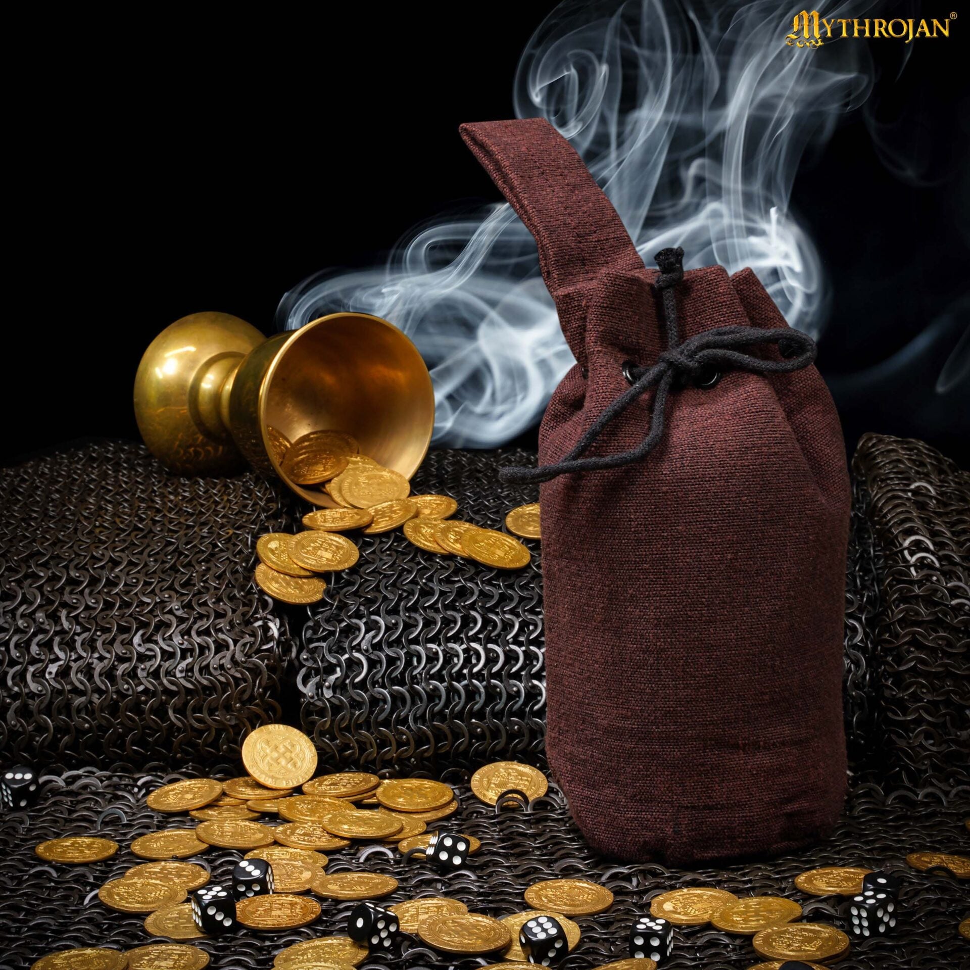 Bolsa de cinturón medieval con cordón (lona de algodón o 70% lana) - Marrón