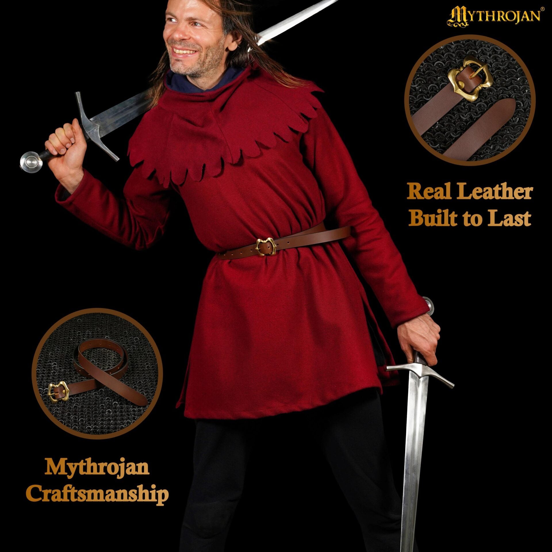 Cinturón medieval de cuero con hebilla de latón - imagen 4