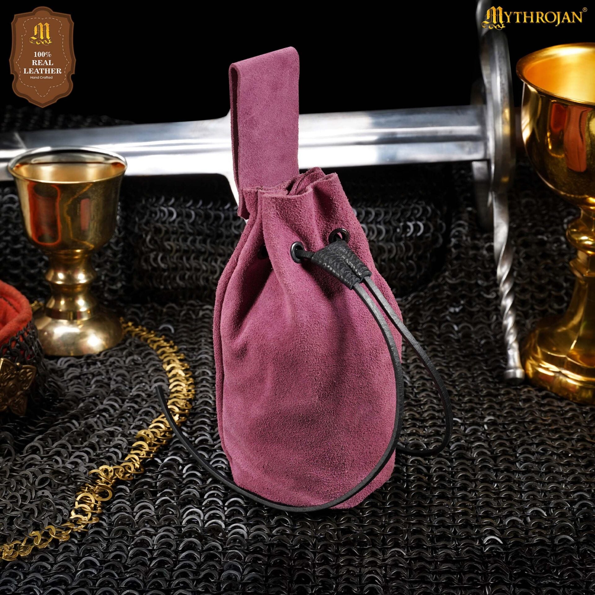 Bolsa de cordón de ante — Monedero medieval - Morado - Modelo 300306