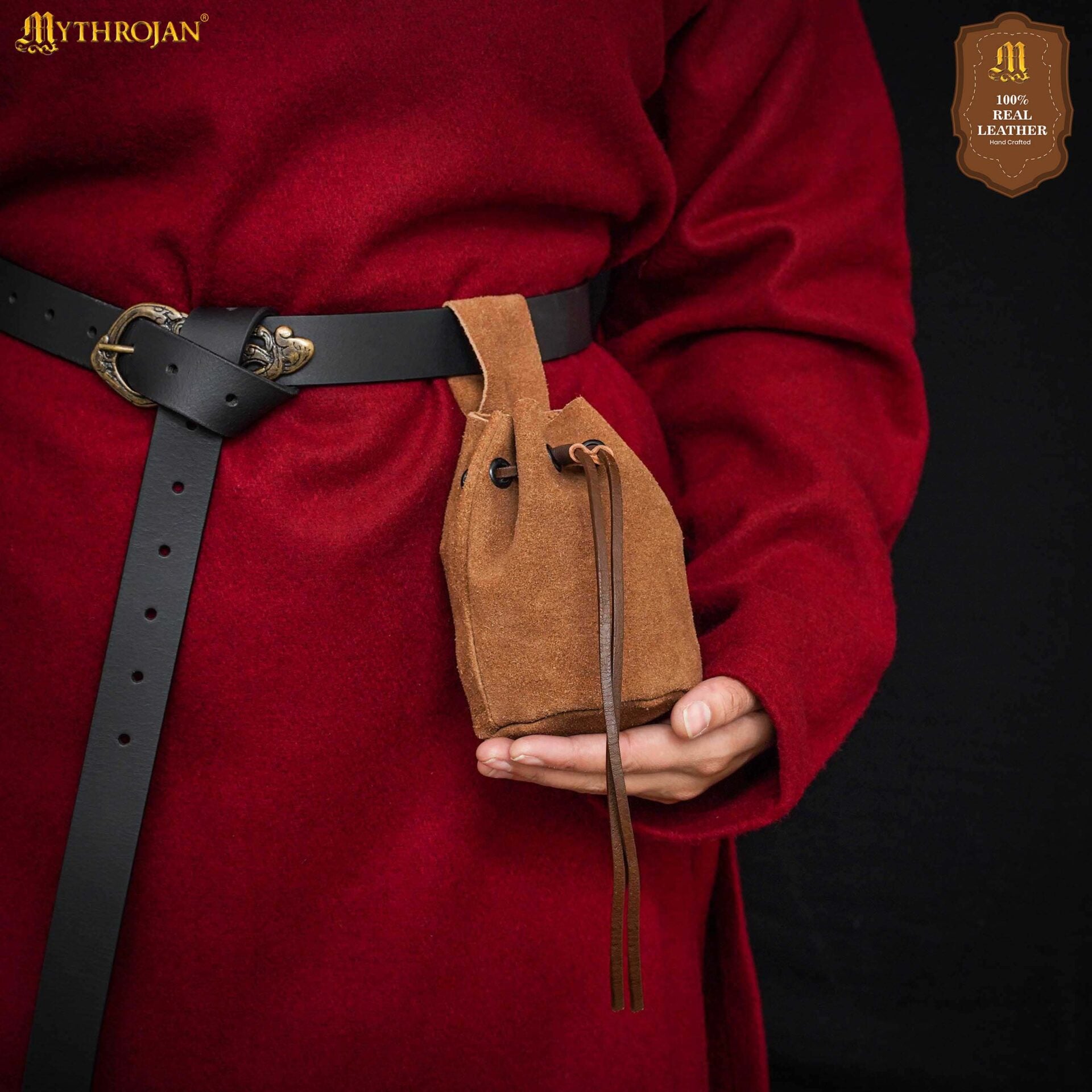Bolsa de cordón de ante — Monedero medieval