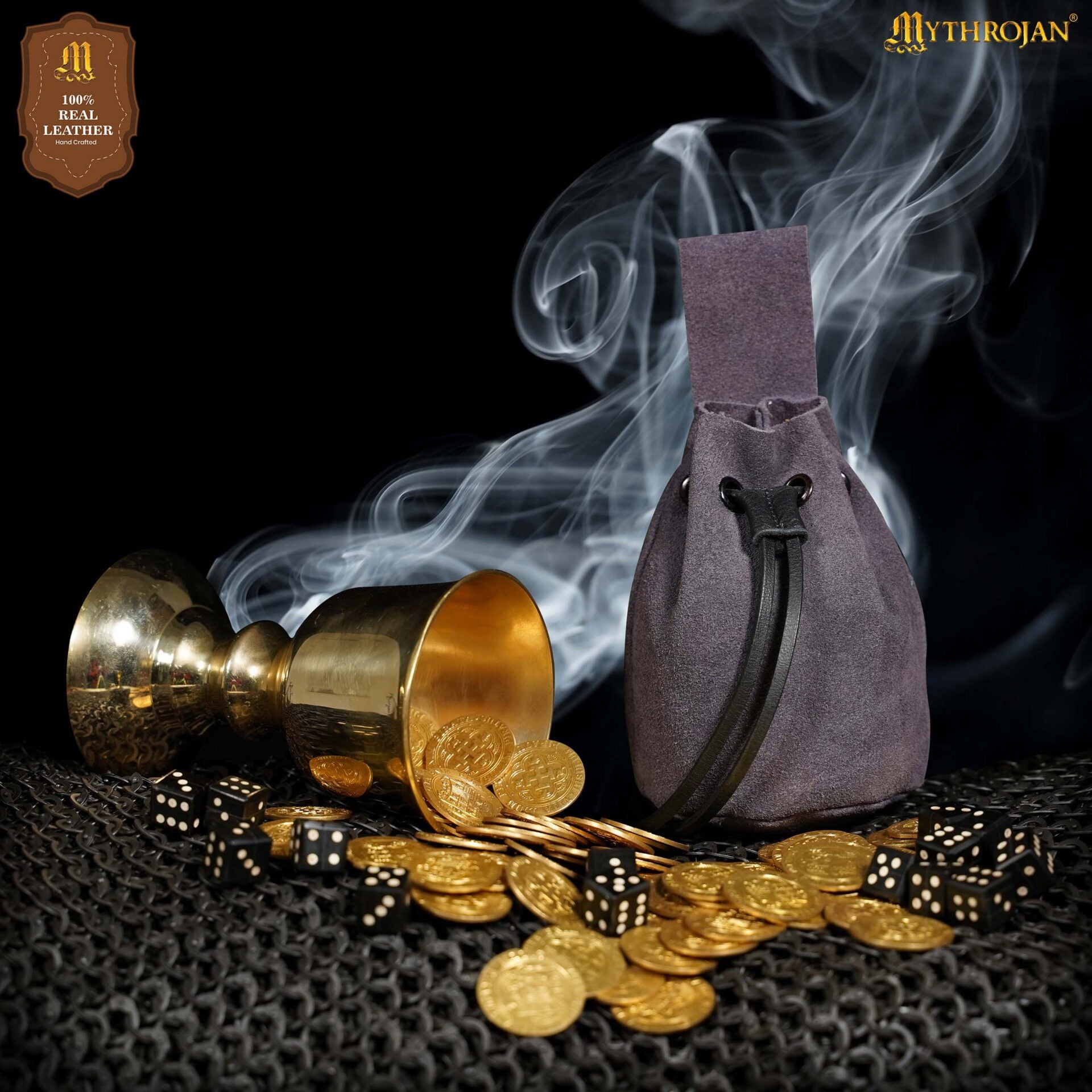 Bolsa de cordón de ante — Monedero medieval - Azul oscuro - Modelo 300755DB