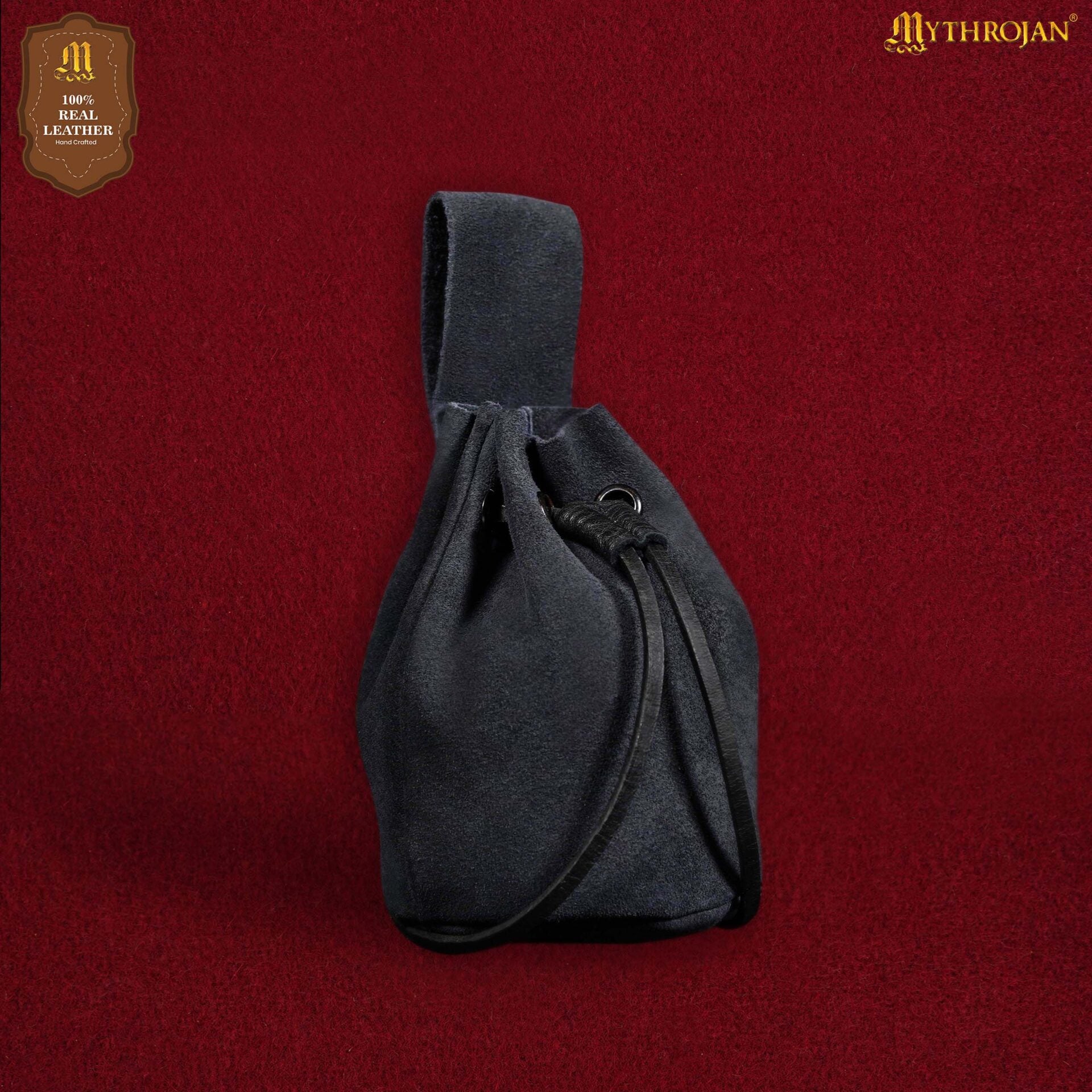 Bolsa de cordón de ante — Monedero medieval - Azul marino medianoche - Modelo 300755MNNB