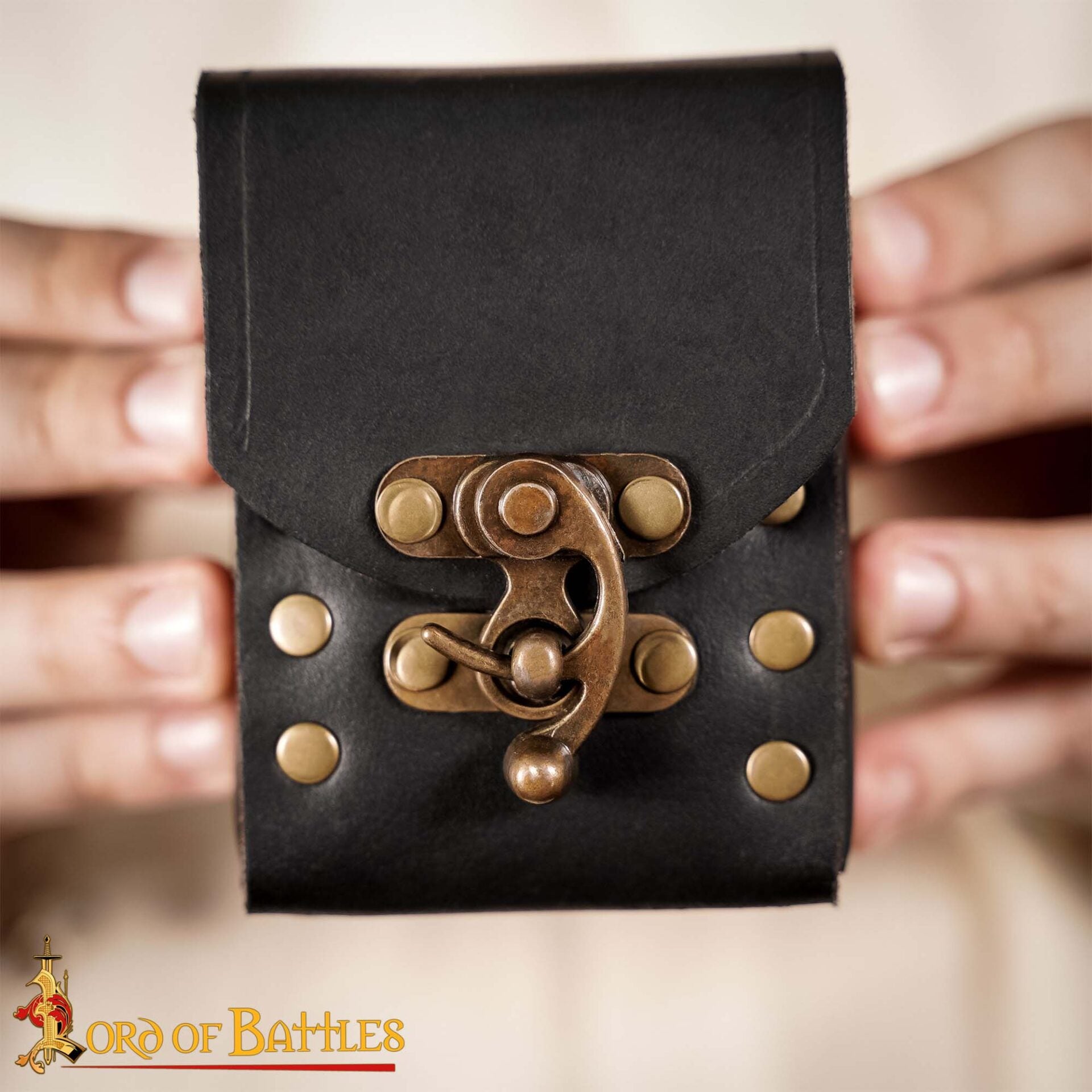 Bolsa de cinturón medieval en cuero 3 mm con broche de latón antiguo - imagen 3