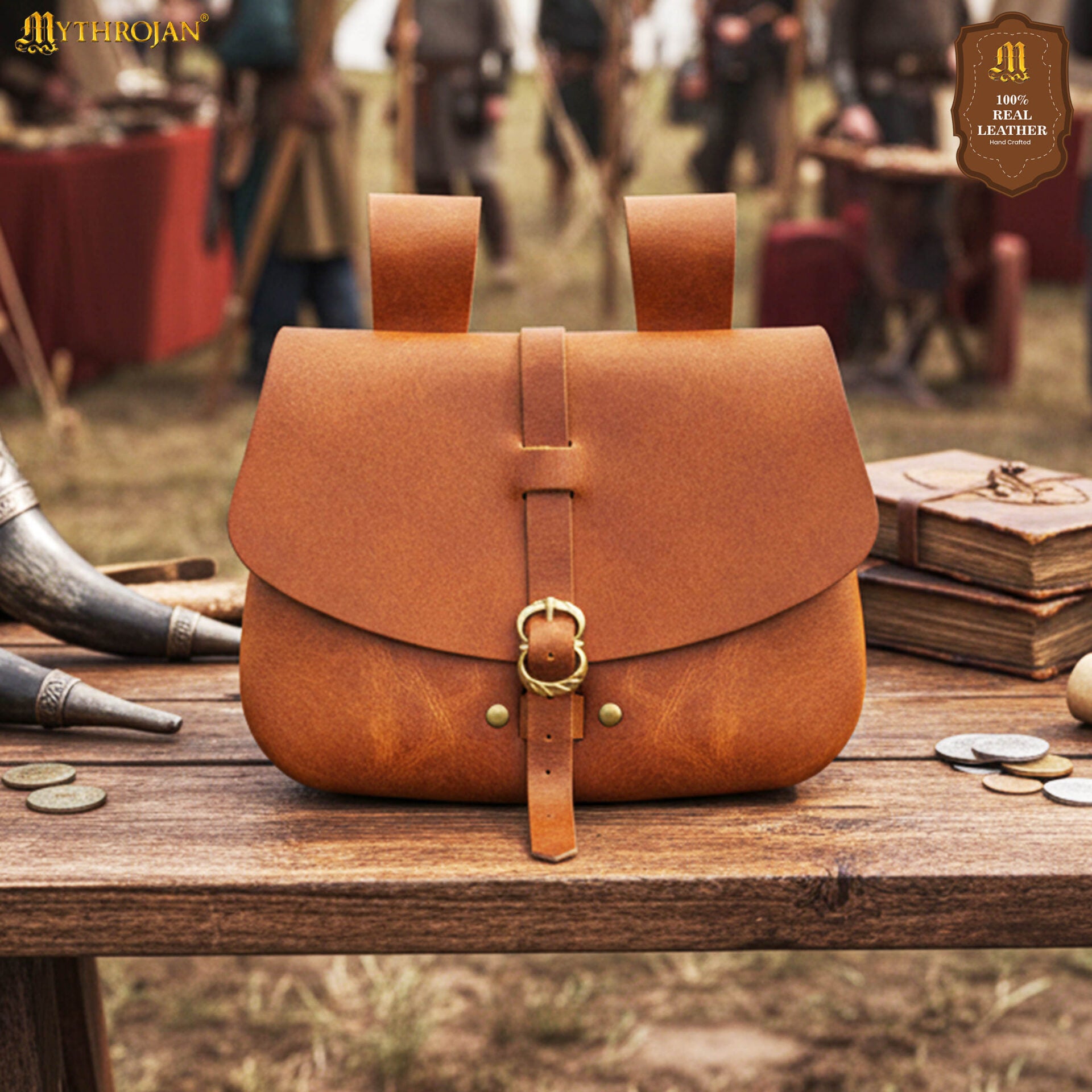 Bolsa de cintura medieval de cuero genuino - LARP y disfraces - Natural
