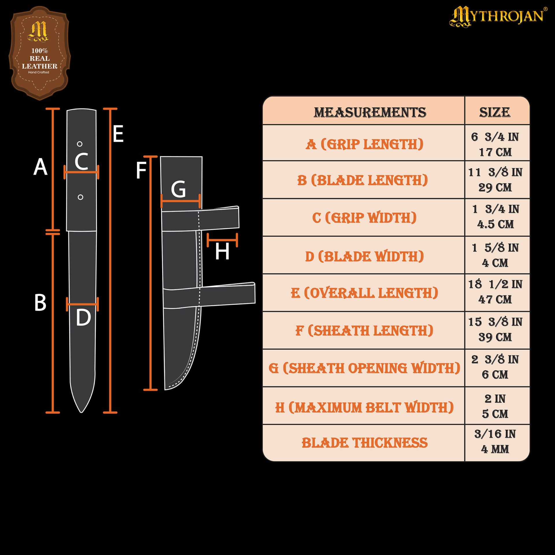 Cuchillo Seax Forjado a Mano - Hoja de Acero con Mango de Madera y Funda de Cuero - Imagen 3