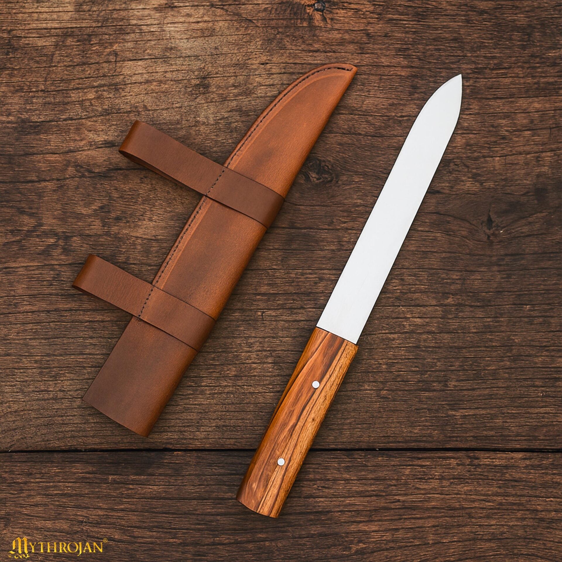 Cuchillo Seax Forjado a Mano - Hoja de Acero con Mango de Madera y Funda de Cuero - Imagen 15