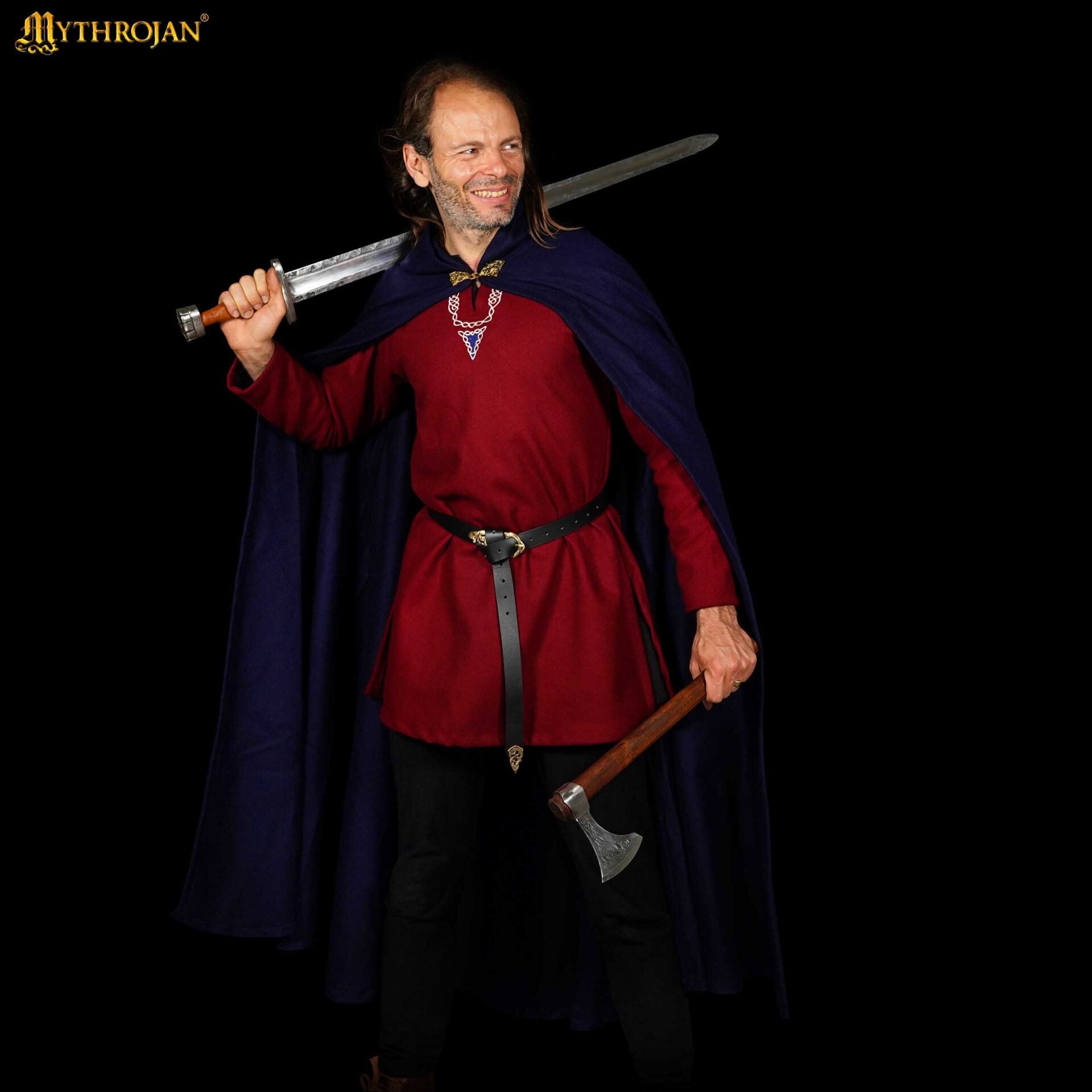 Capa medieval con capucha de lana y broche de latón macizo - imagen 18