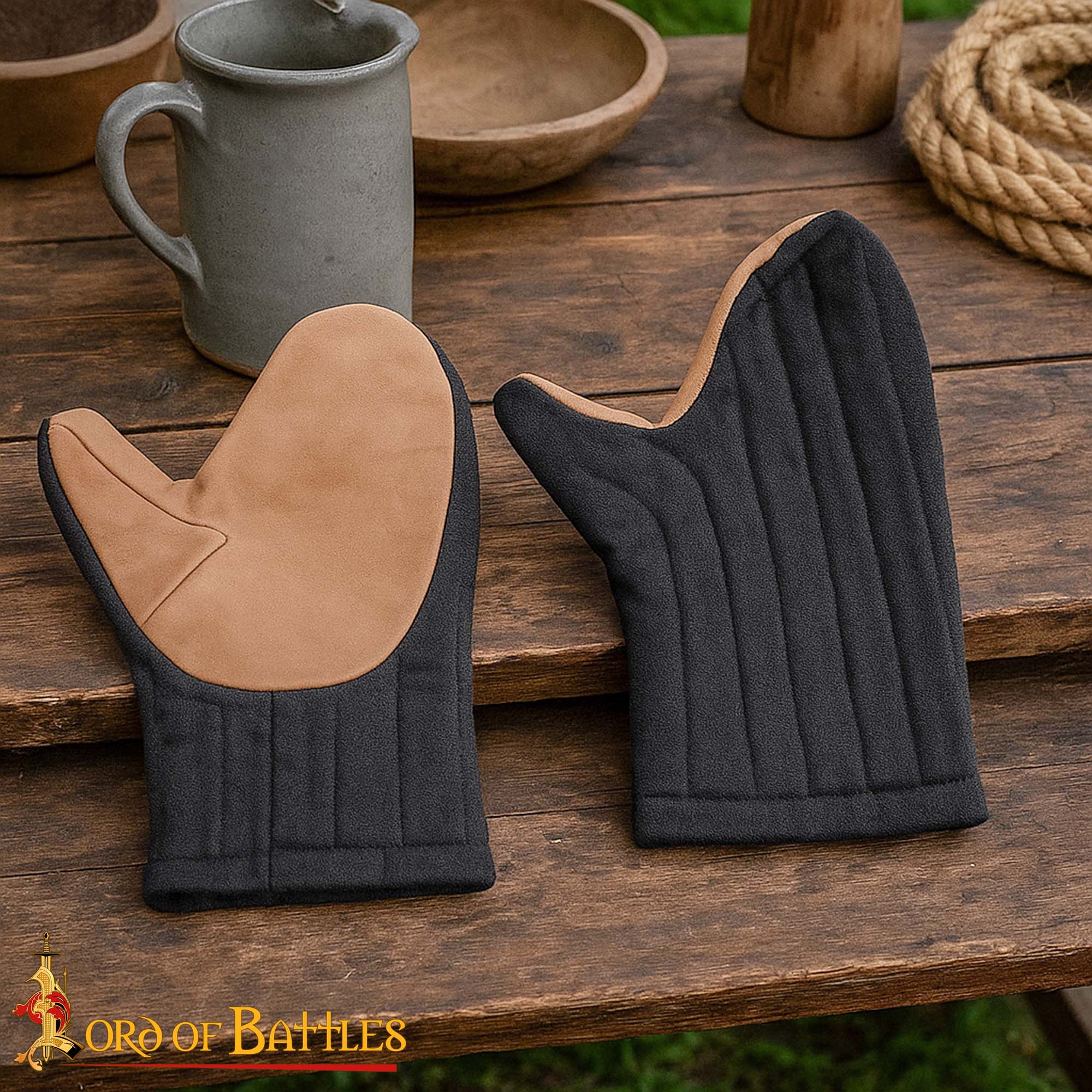Guantes acolchados de lona de algodón con palma de cuero para recreación medieval - imagen 5