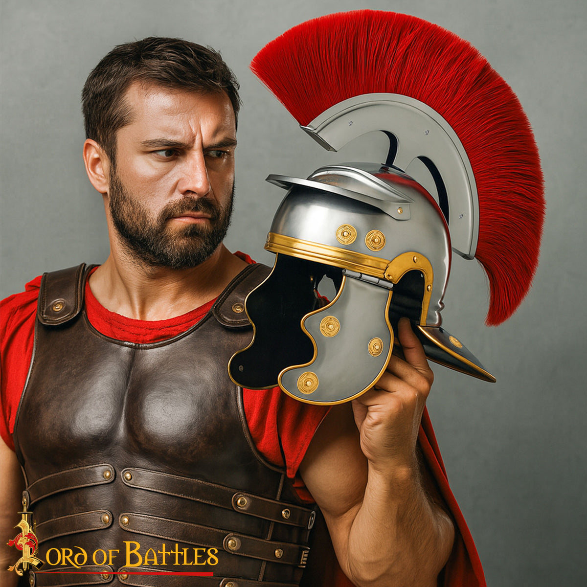 Casco de Centurión Romano con Cresta Roja y Adornos en Latón - imagen 13
