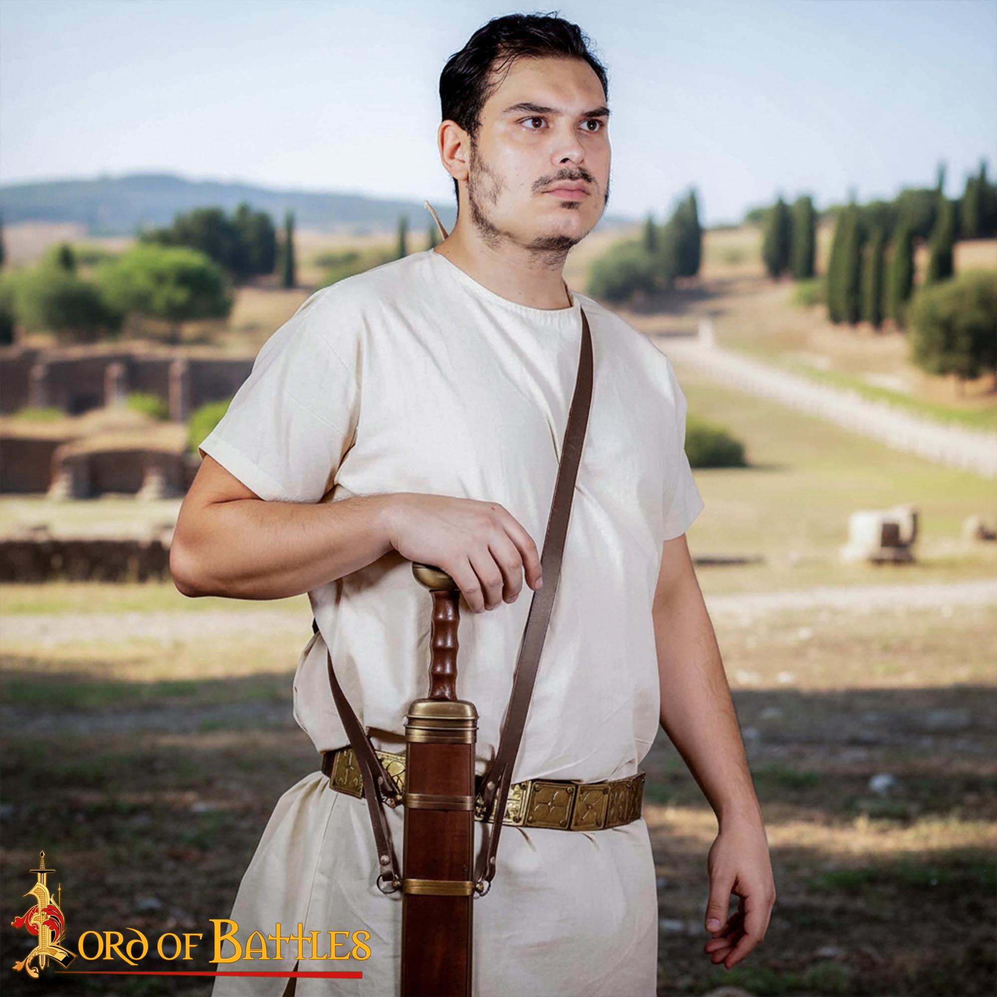 Bandolera romana de cuero genuino para espada — hecha a mano - imagen 5