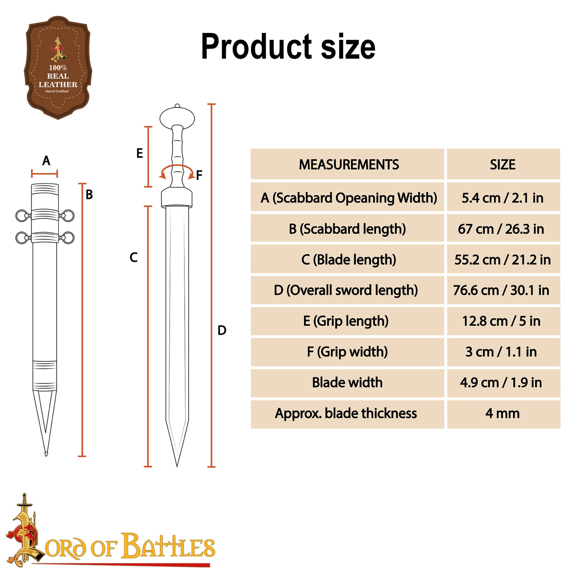 Gladius Pompeya — Espada romana de colección con vaina en cuero y remates de latón - imagen 14