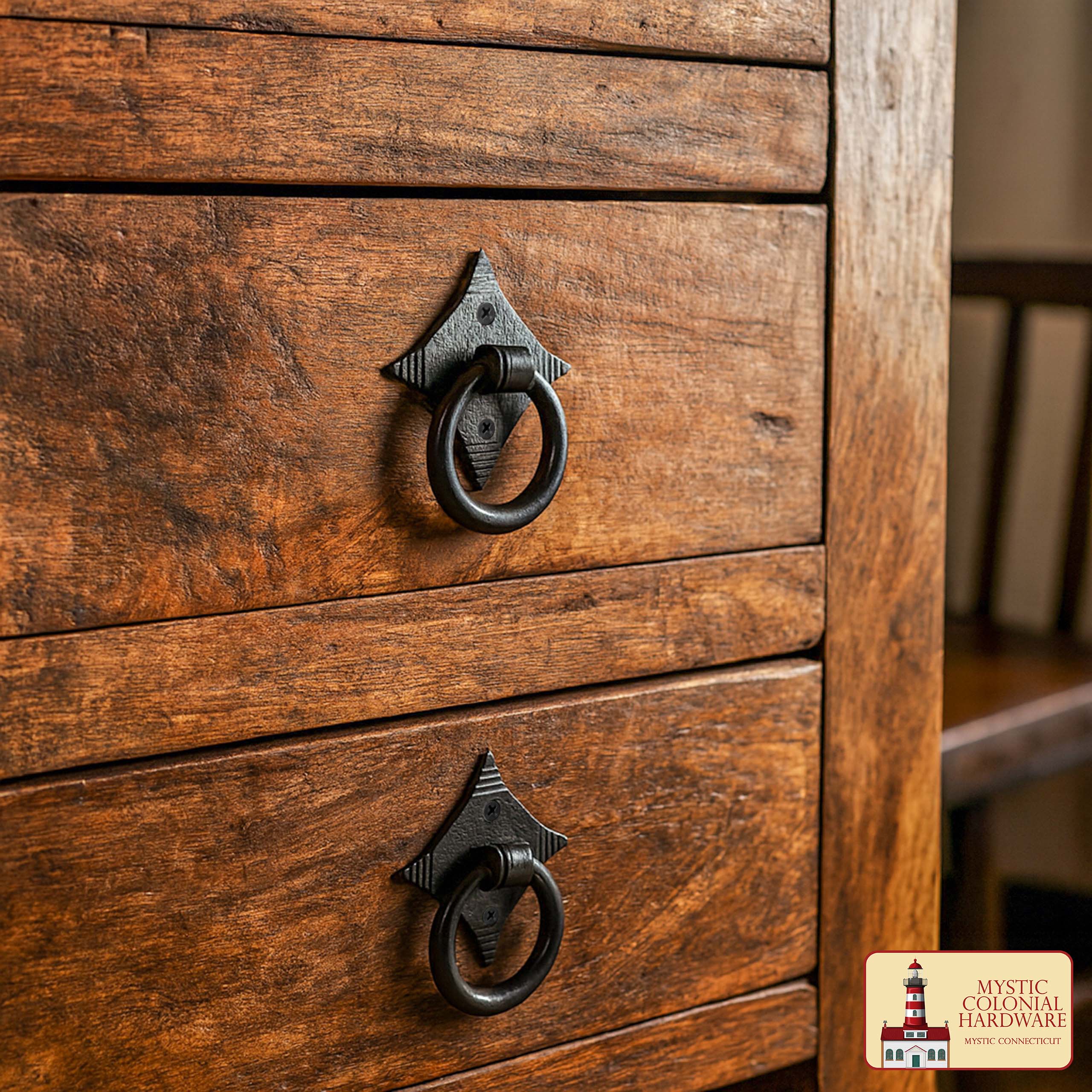 Tirador de aro rústico en hierro fundido para puertas y muebles - Colonial Ring Pull